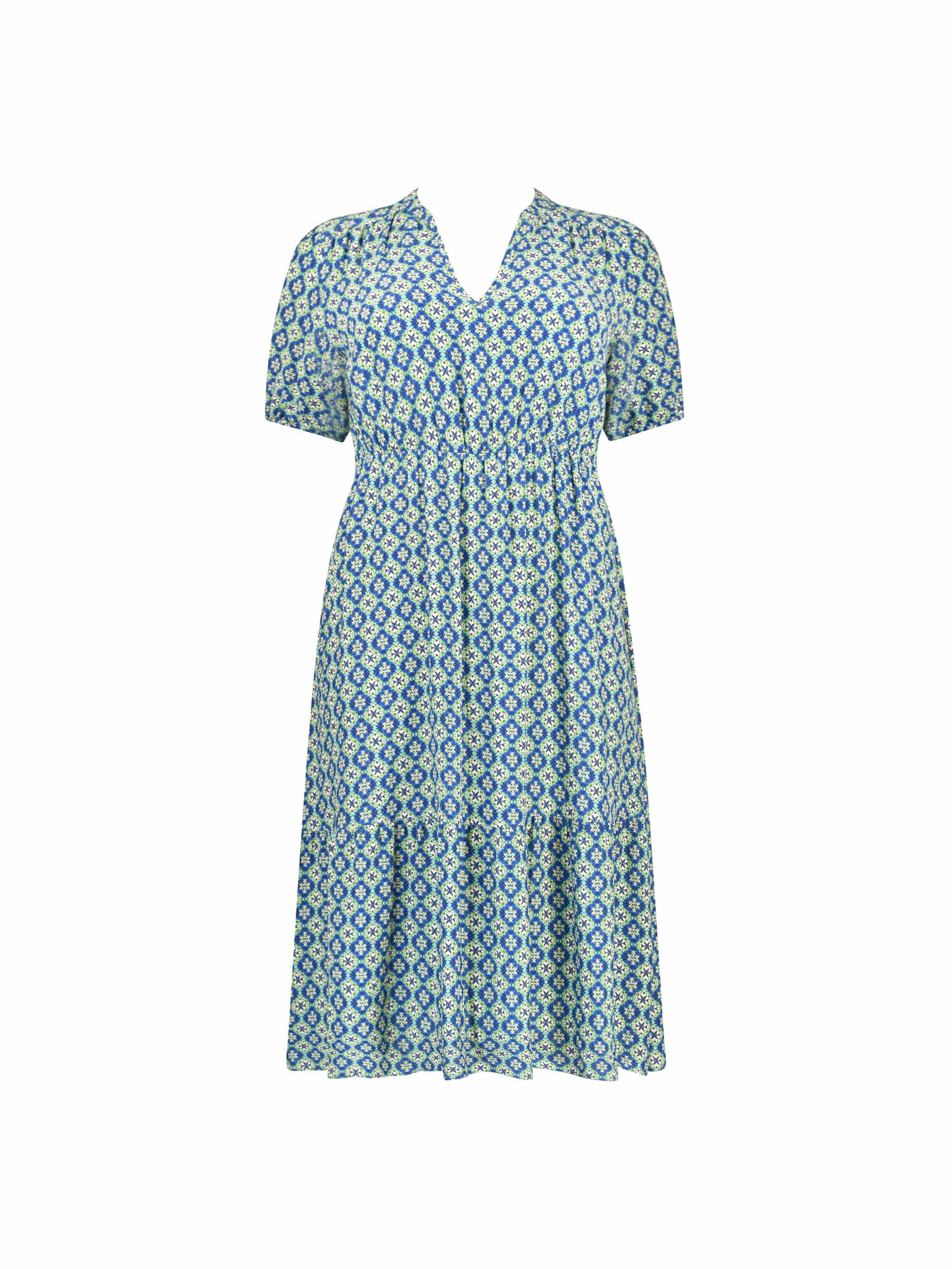Blue Tile Print Tiered Midi Dress - Image 5