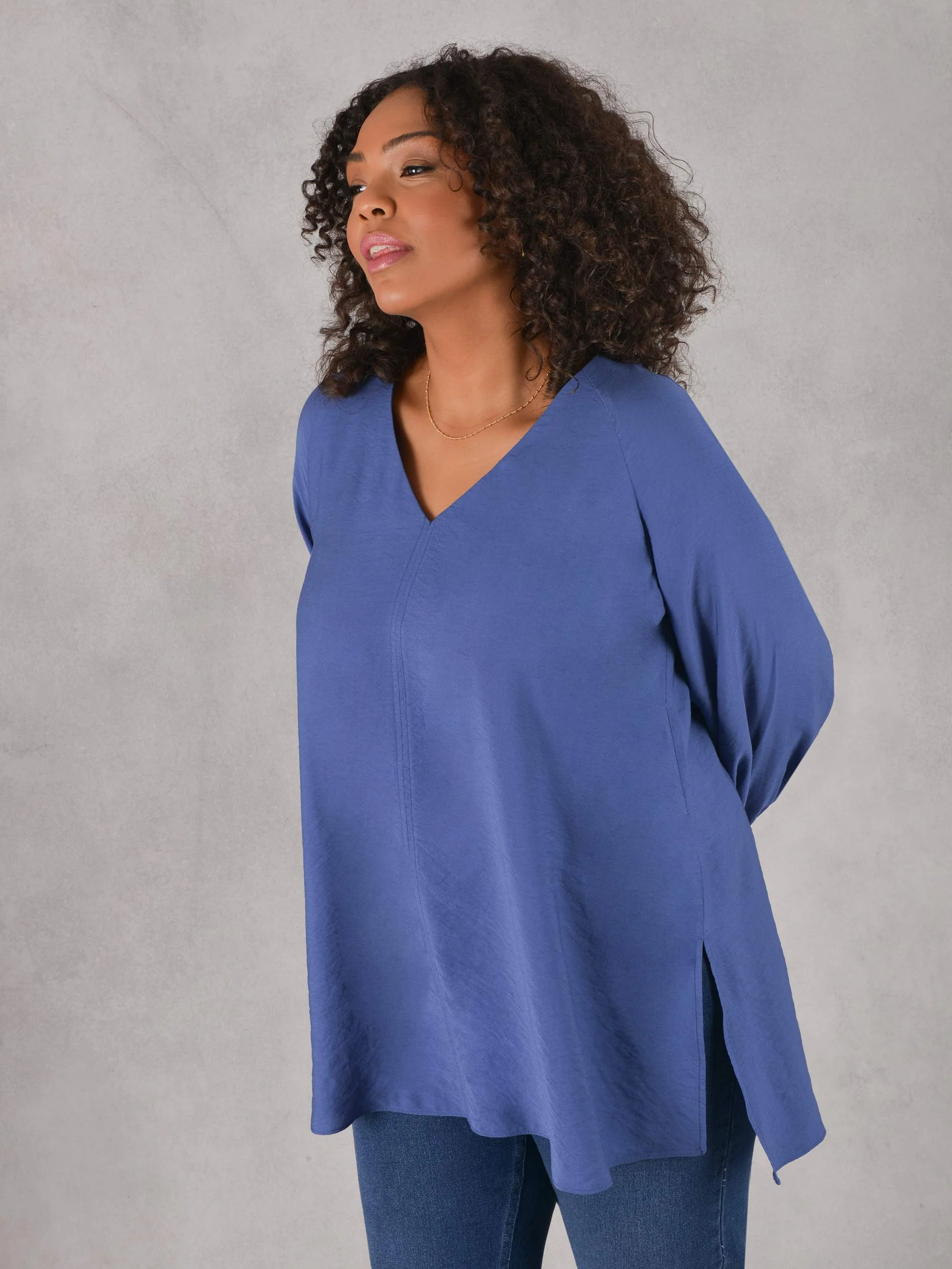 Blue V-Neck Full Sleeve Blouse - Image 2