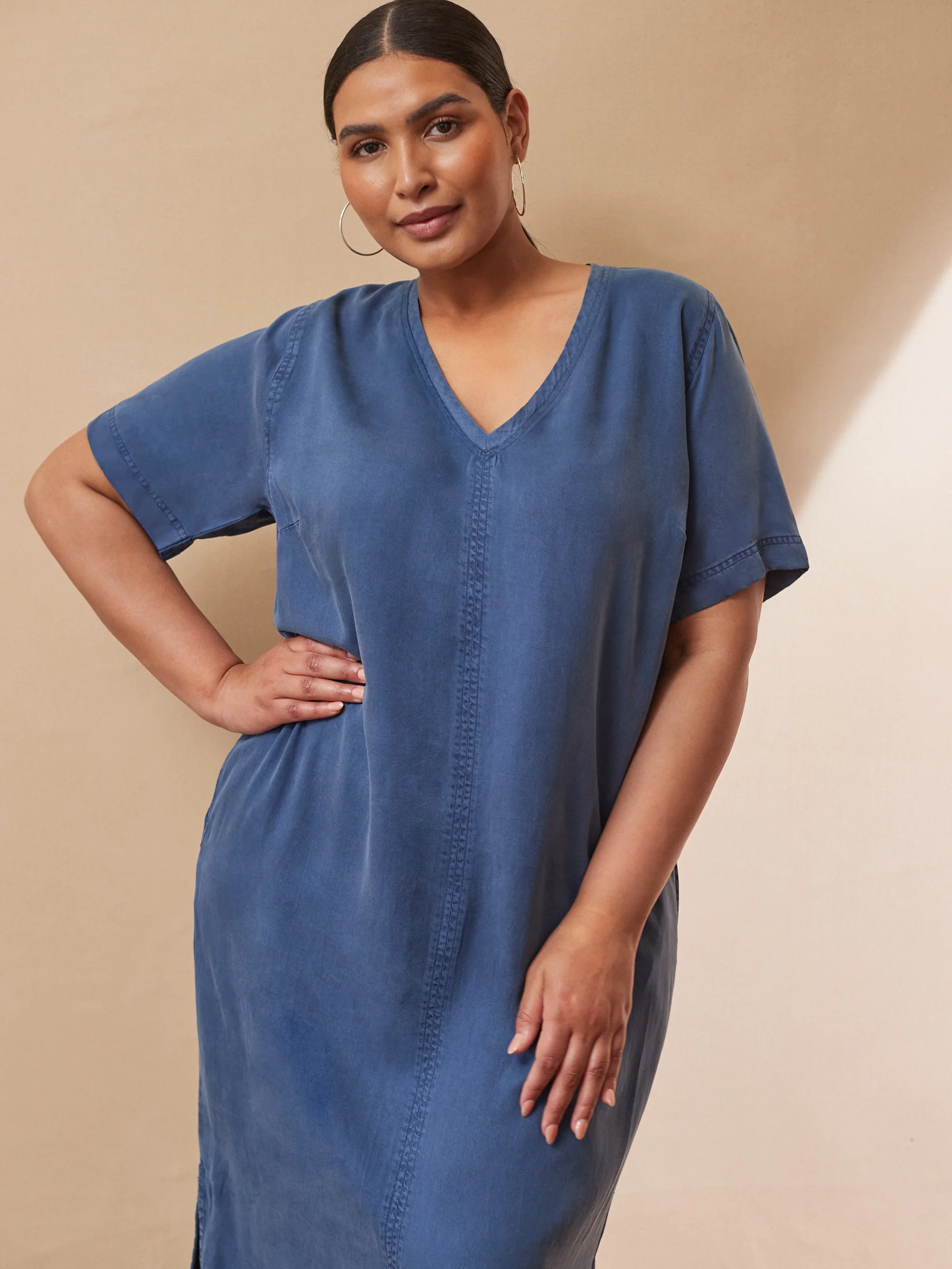 Soft Touch Denim-Style Midi Dress - Image 3