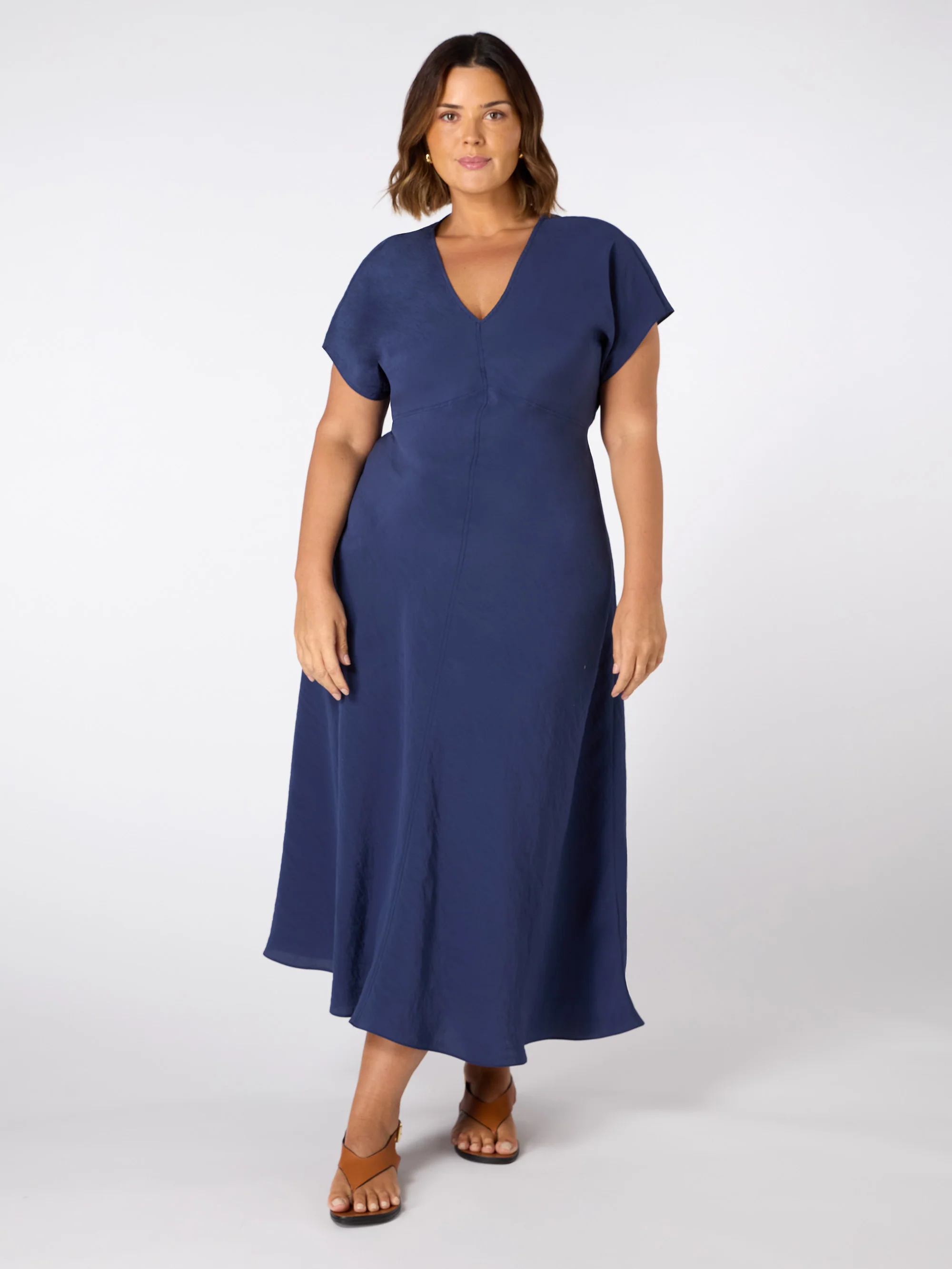Blue V Neck Seamed Maxi Dress - Image 3