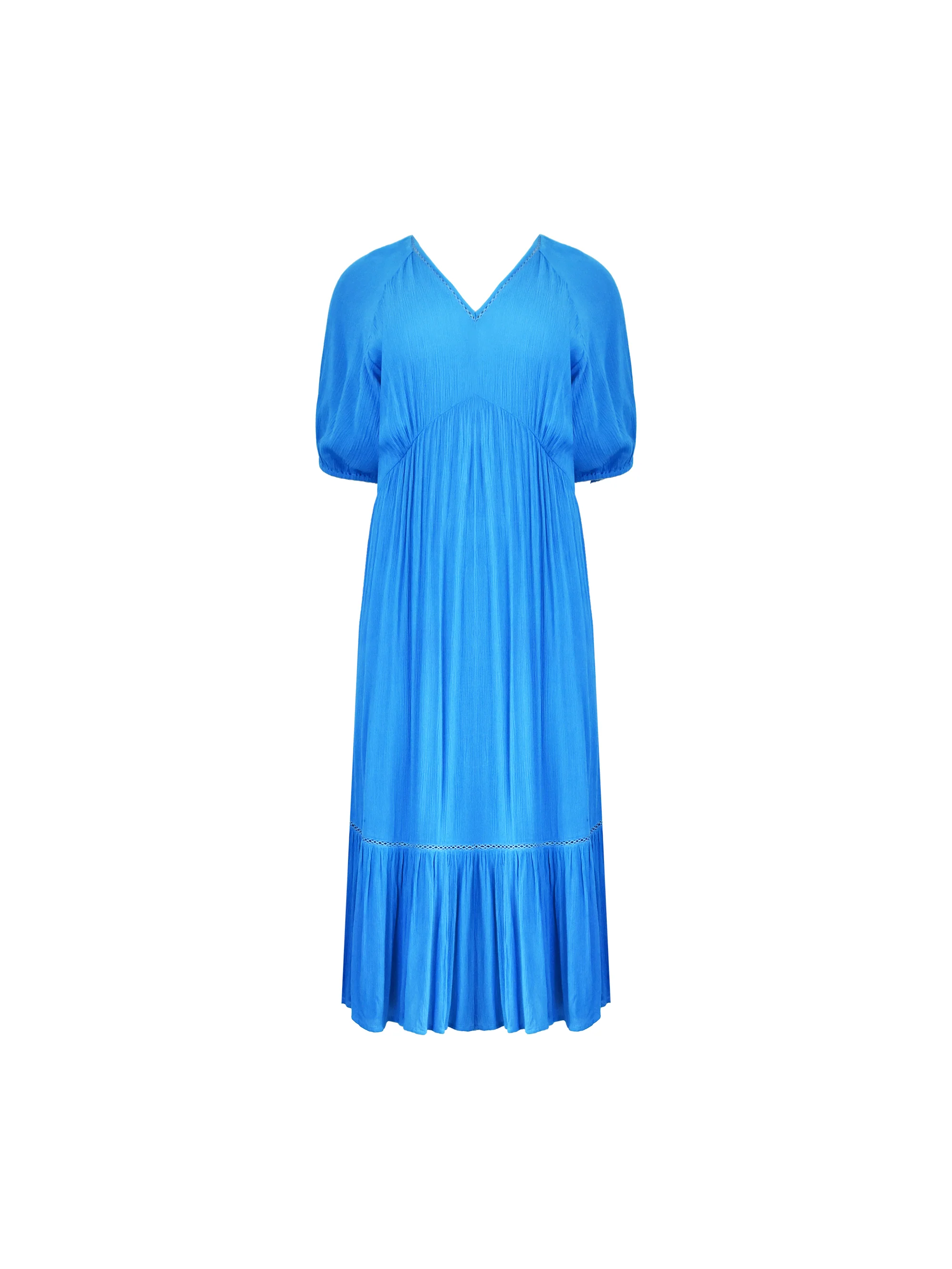 Blue V-Neck Tiered Midi Dress - Image 6
