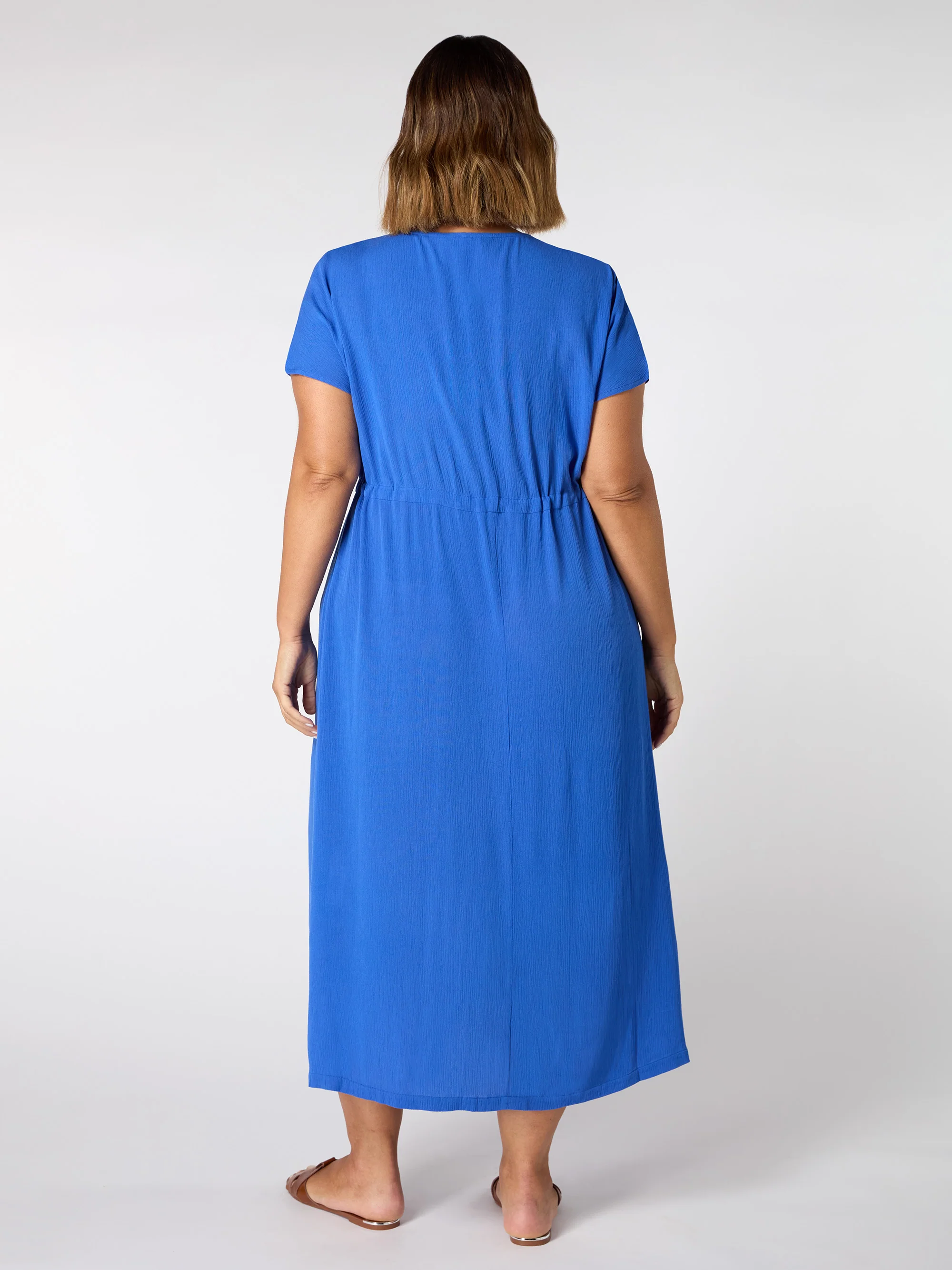 Blue Viscose Crinkle Embroidered Dress - Image 4