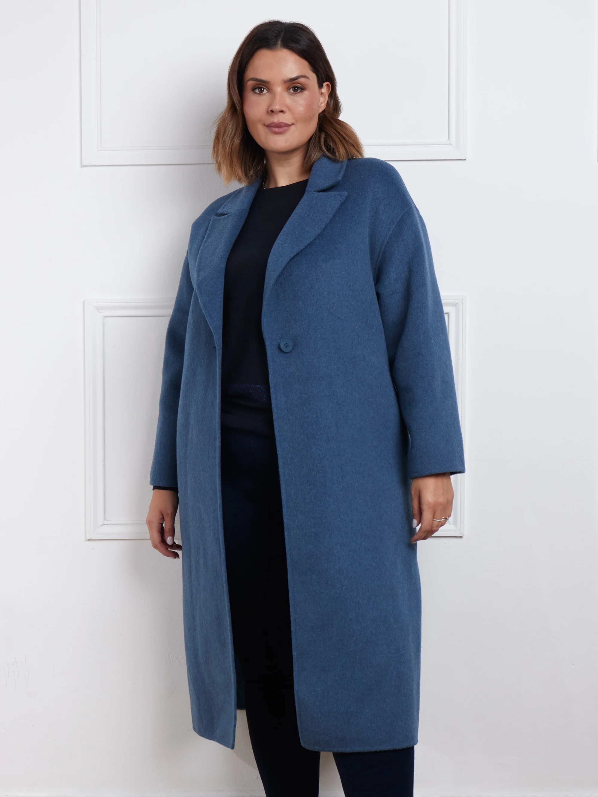 Blue Wool Blend Double Faced Long Coat - Image 3