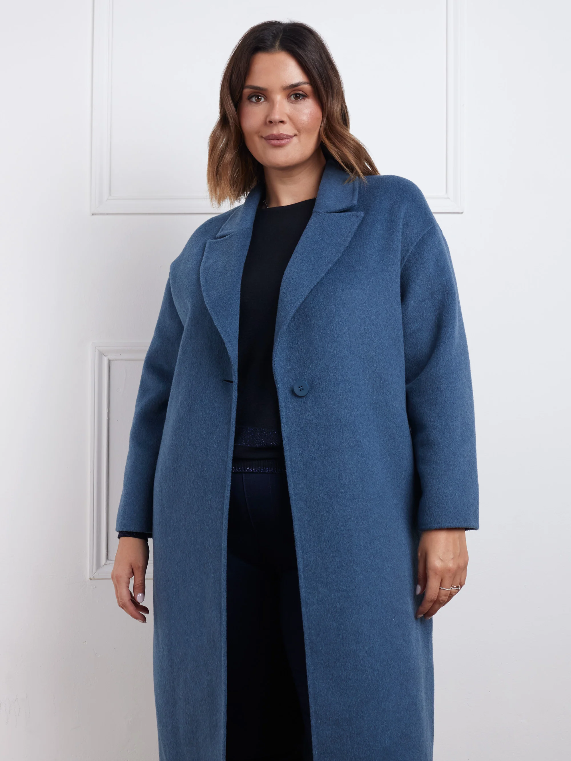 Blue Wool Blend Double Faced Long Coat - Image 8