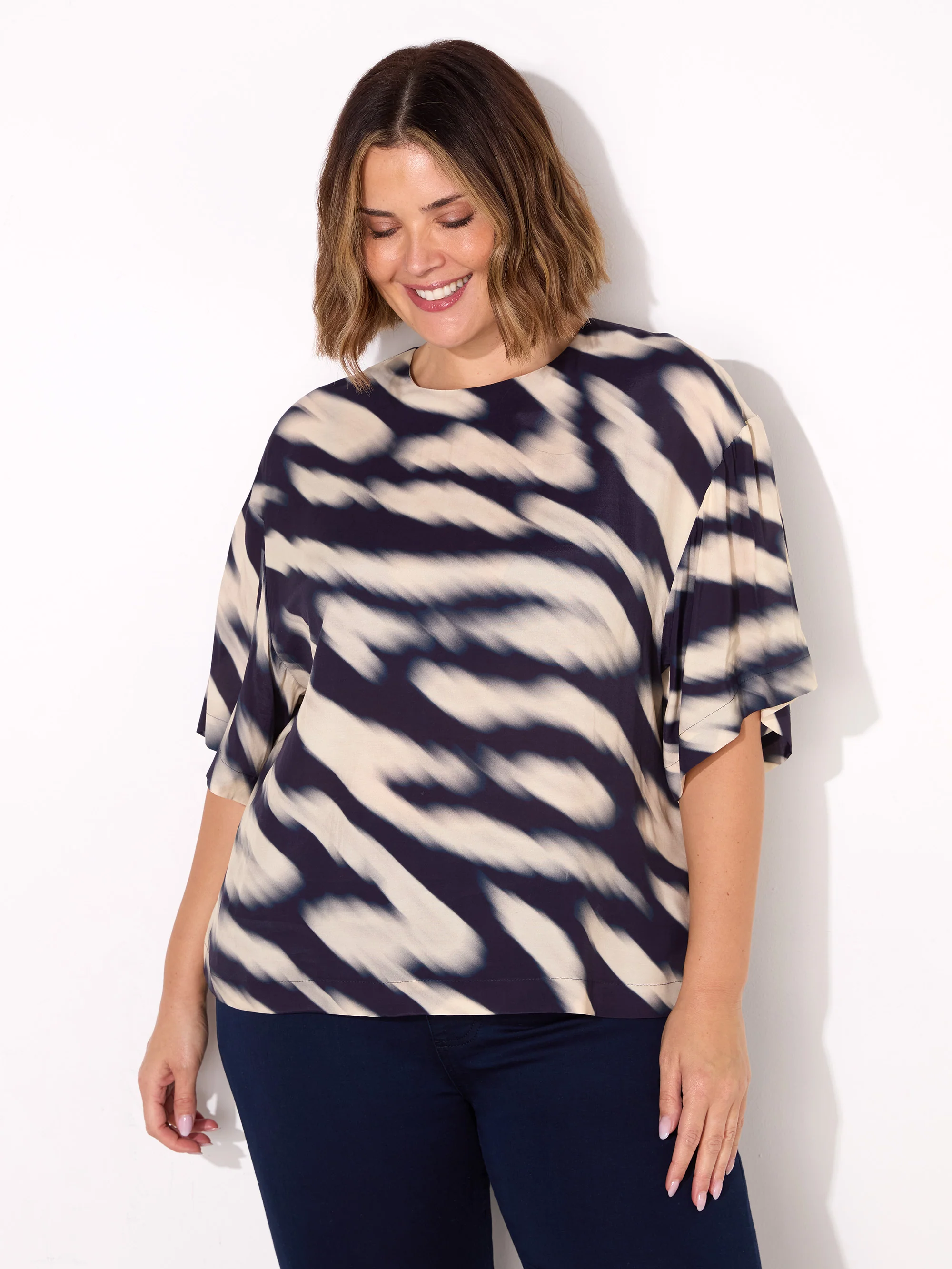 Blurred Animal Print Elevated Woven Top - Image 2