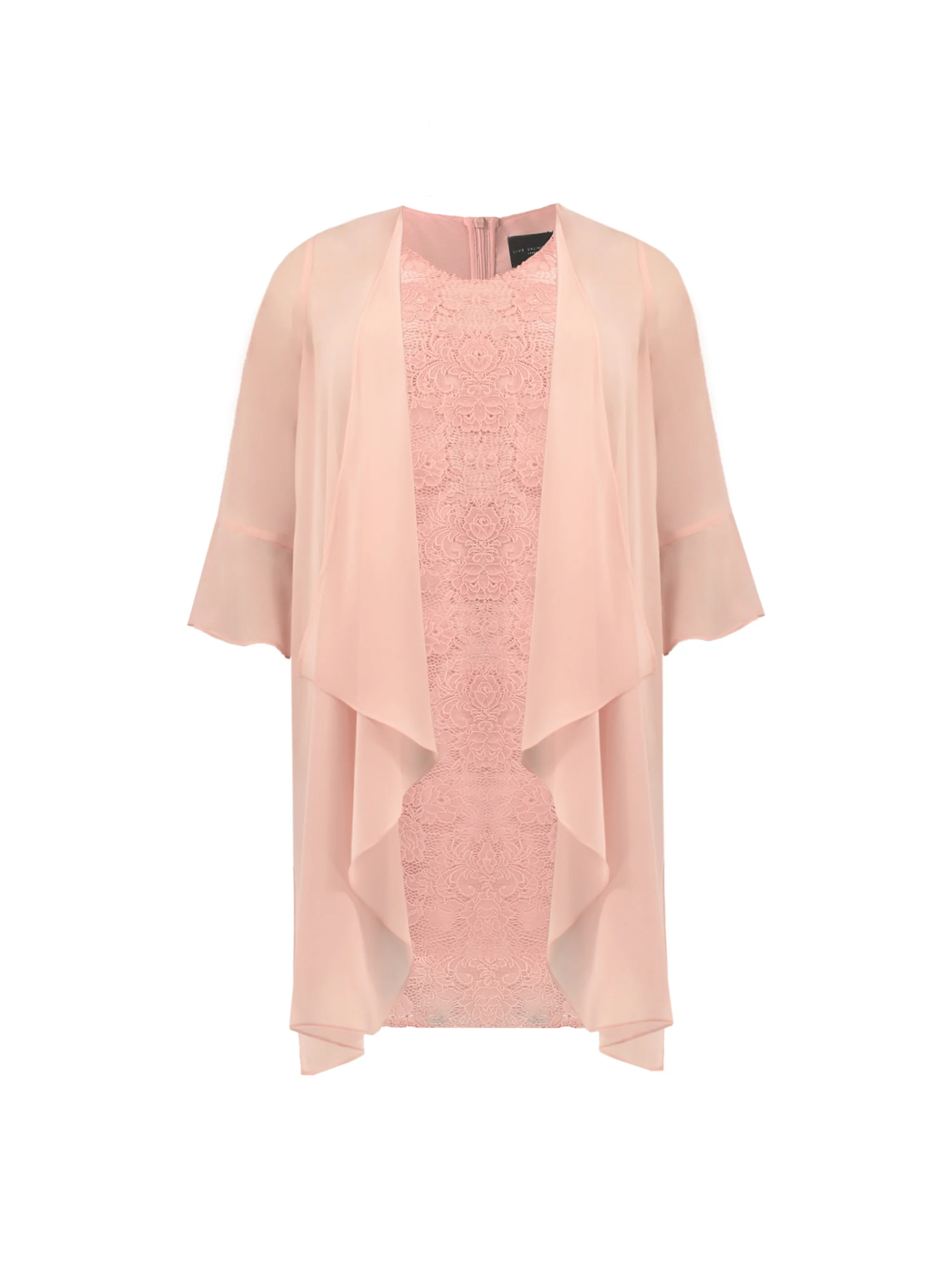 Blush Corded Lace Dress With Waterfall Jacket - Image 6