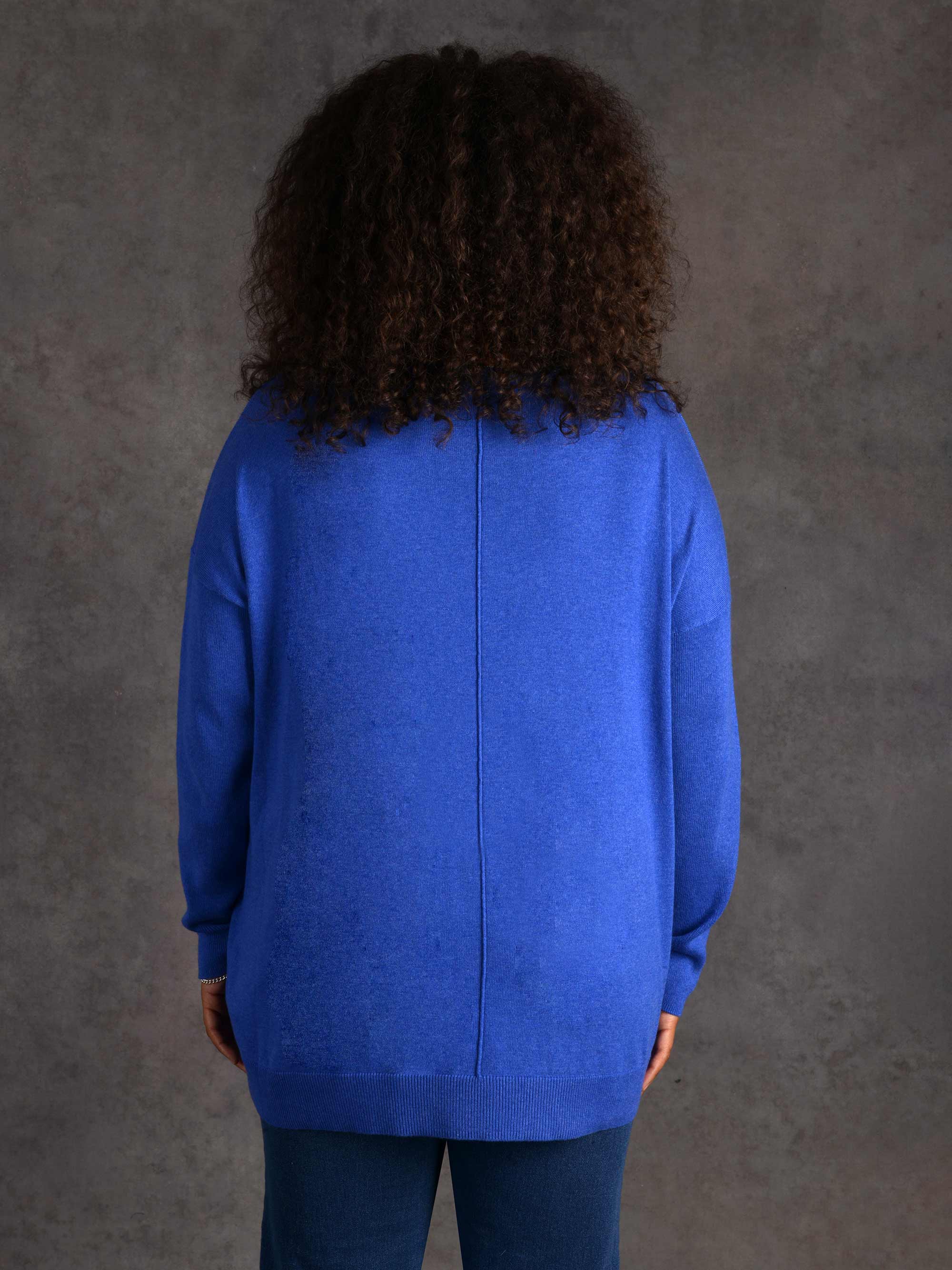 Bright Blue Relaxed V-Neck Knitted Jumper - Image 5
