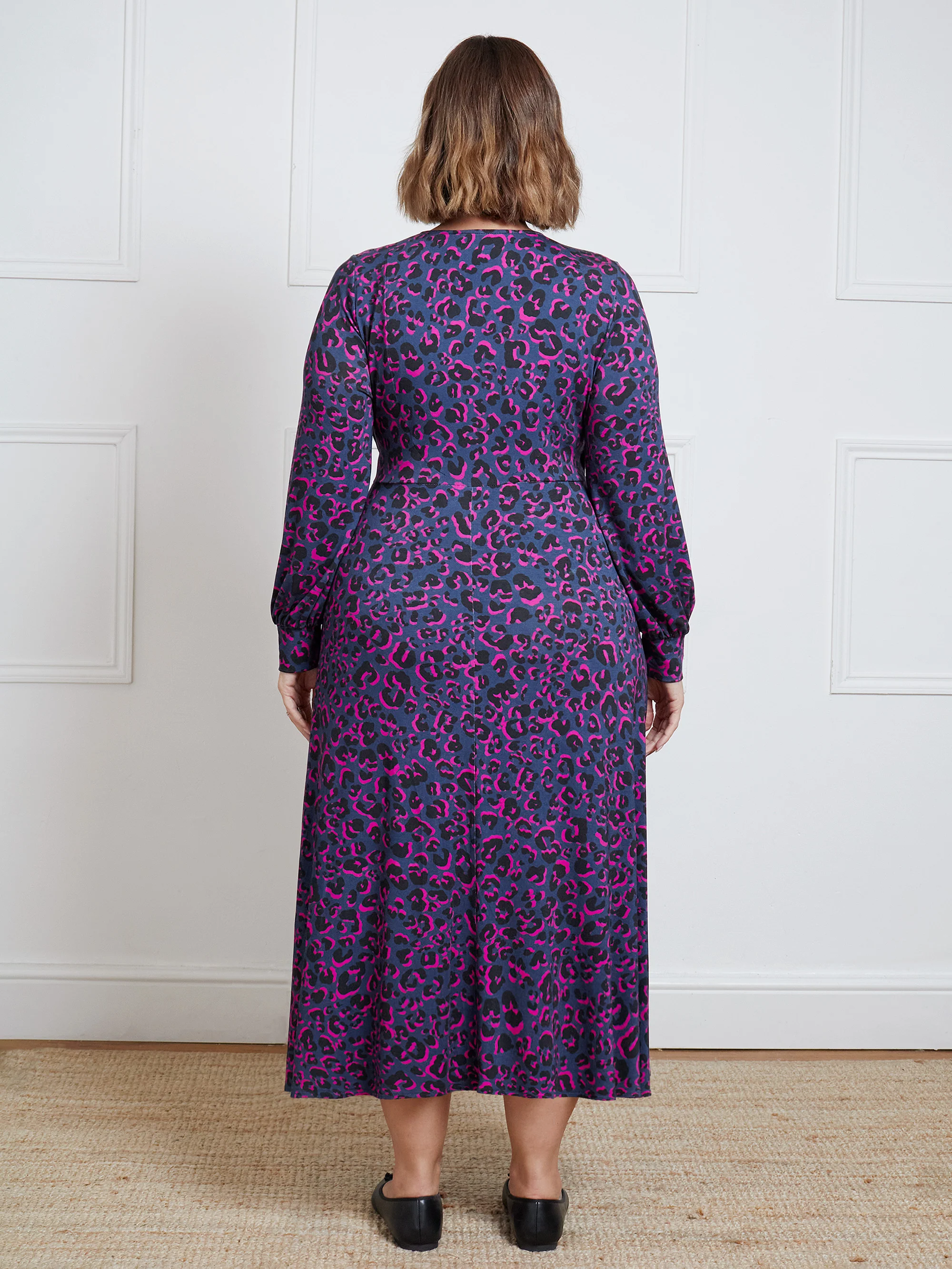 Bright Leopard Wrap Dress With Blouson Sleeves - Image 5