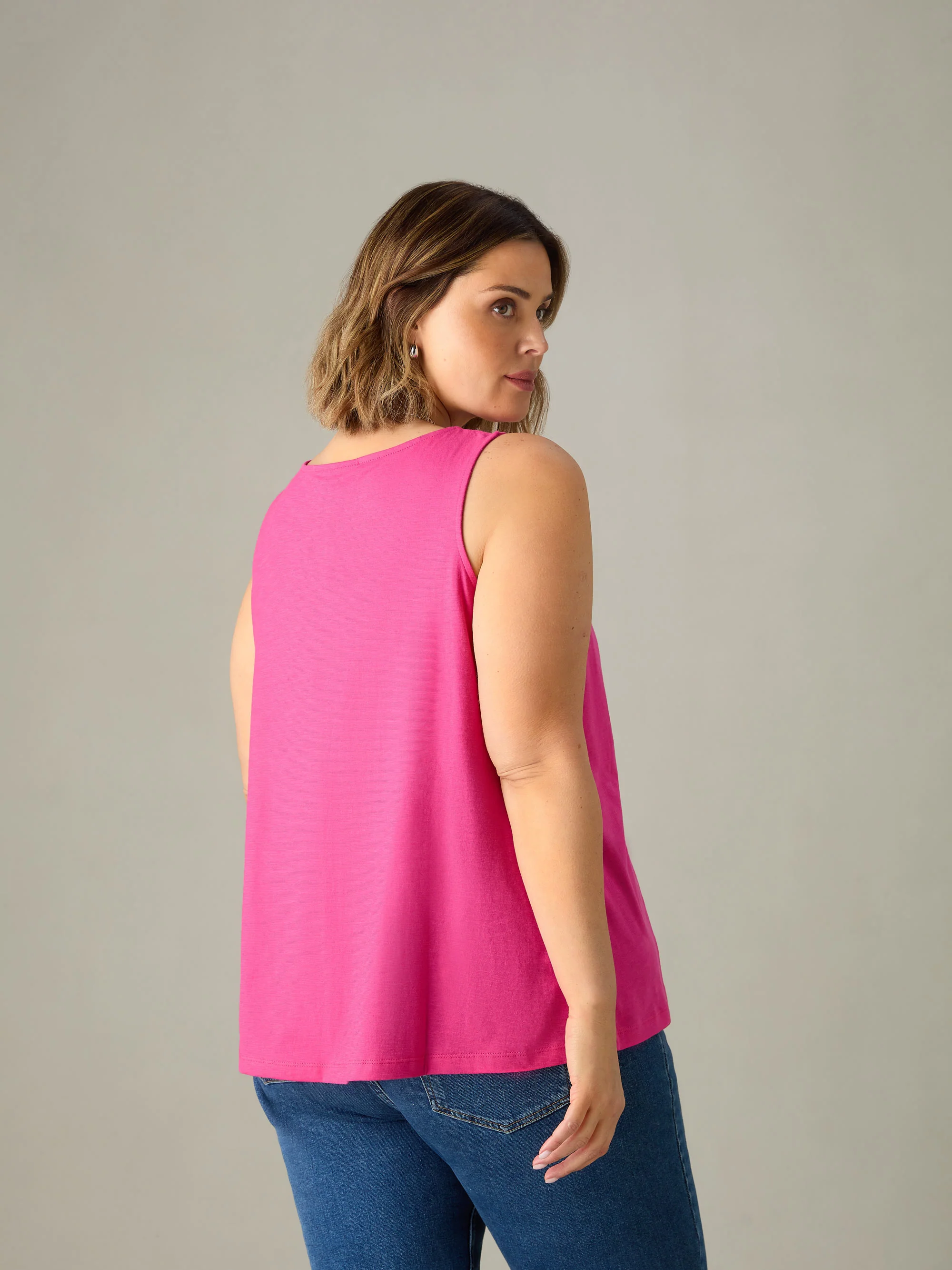 Bright Pink Cotton Slub Round Neck Vest - Image 3