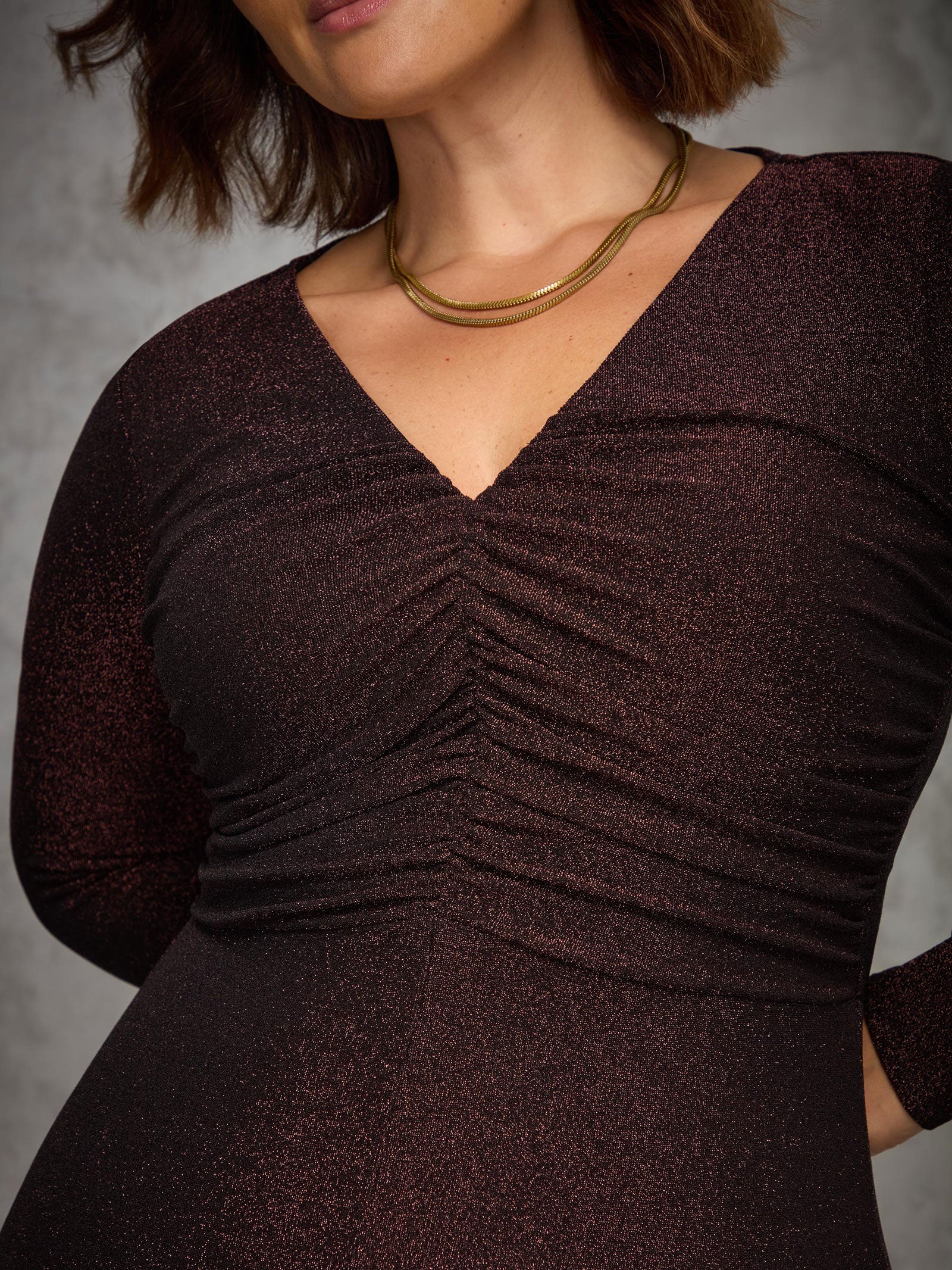 Bronze Sparkle Ruched Jersey Maxi Dress - Image 5