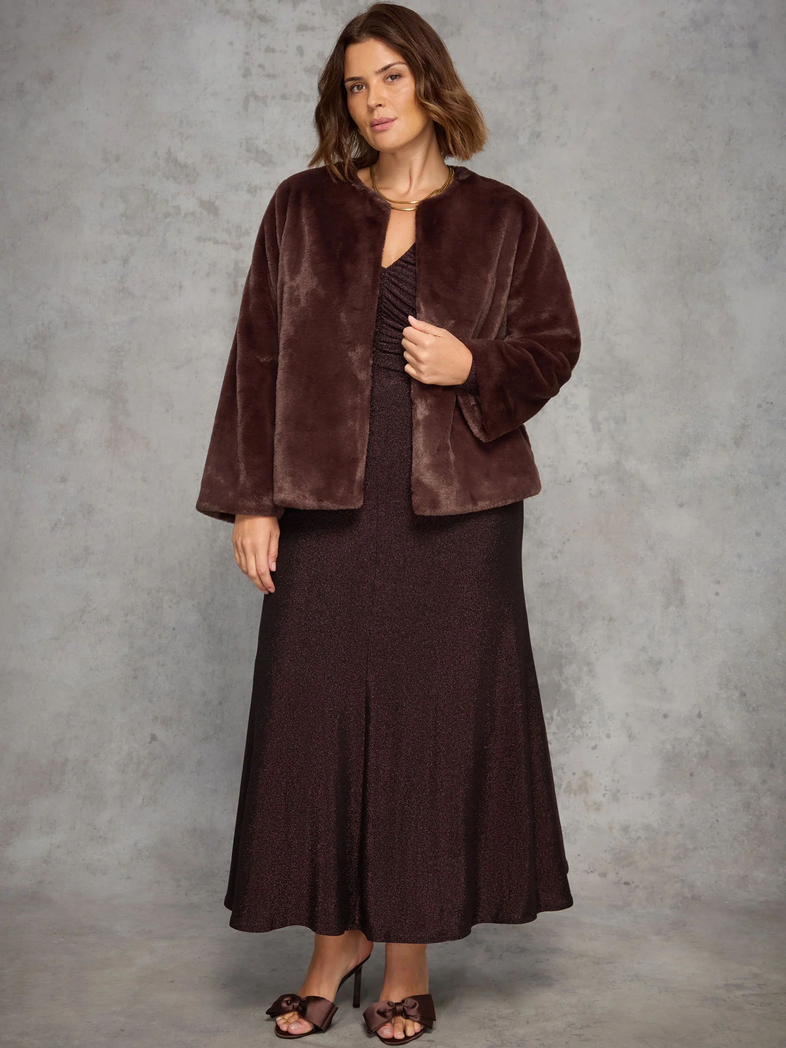 Bronze Sparkle Ruched Jersey Maxi Dress - Image 7