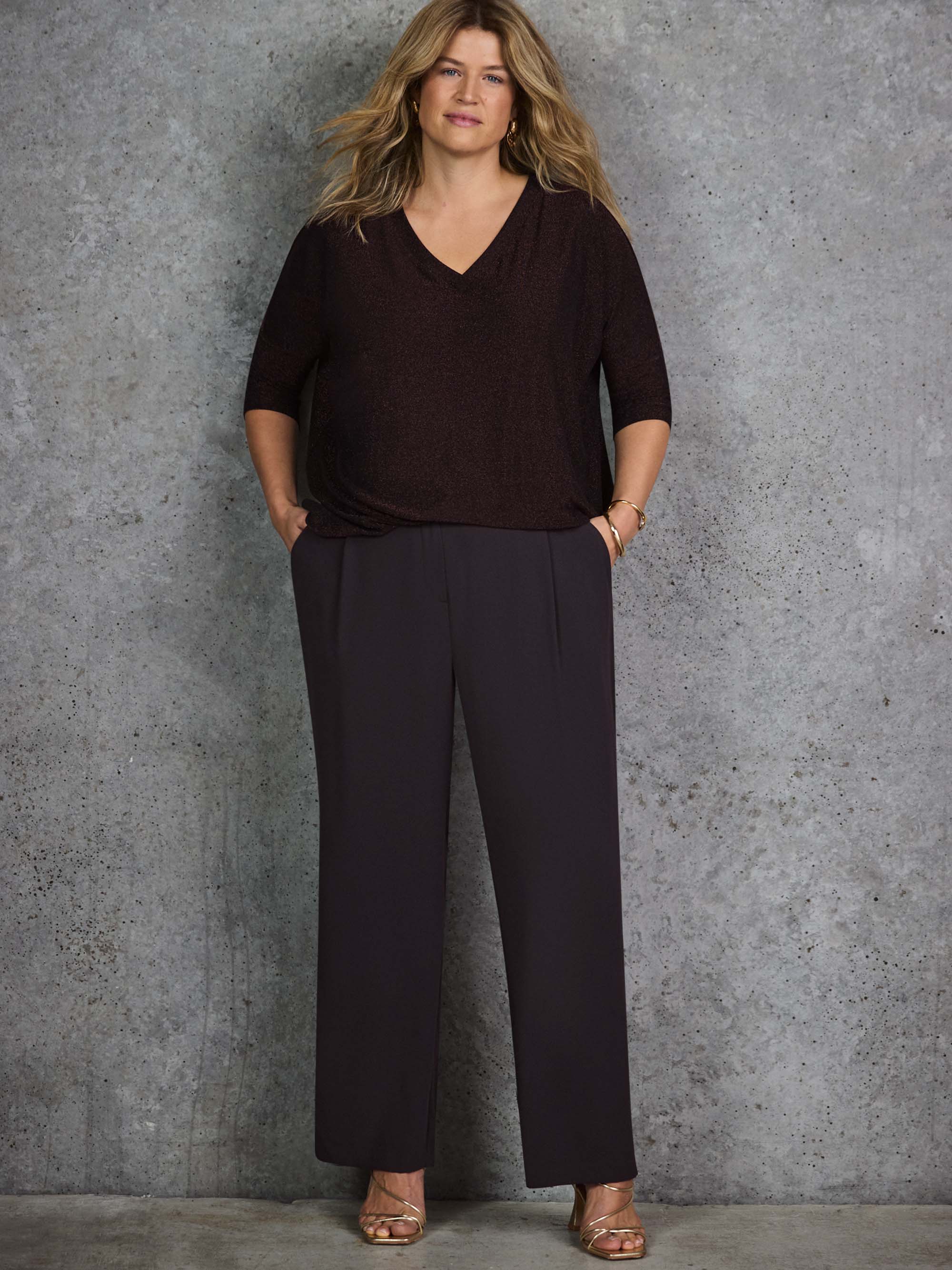 Bronze Sparkle Jersey V Neck Top - Image 4