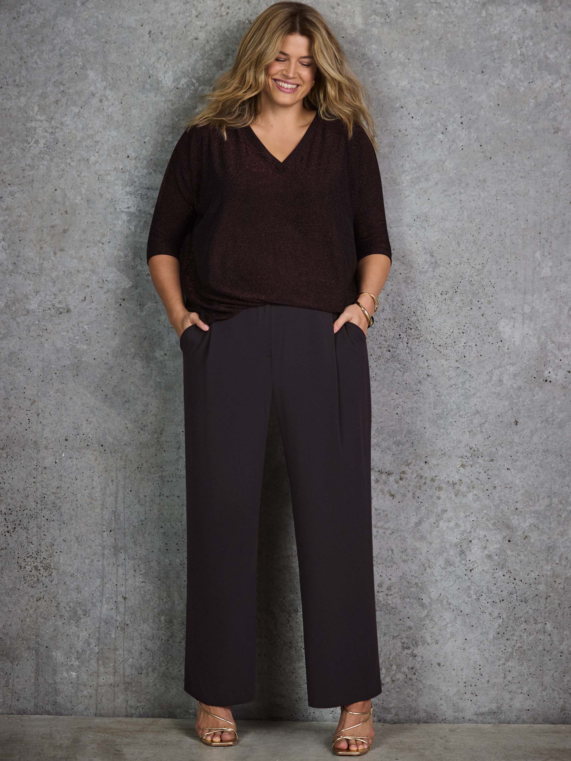 Bronze Sparkle Jersey V Neck Top - Image 5
