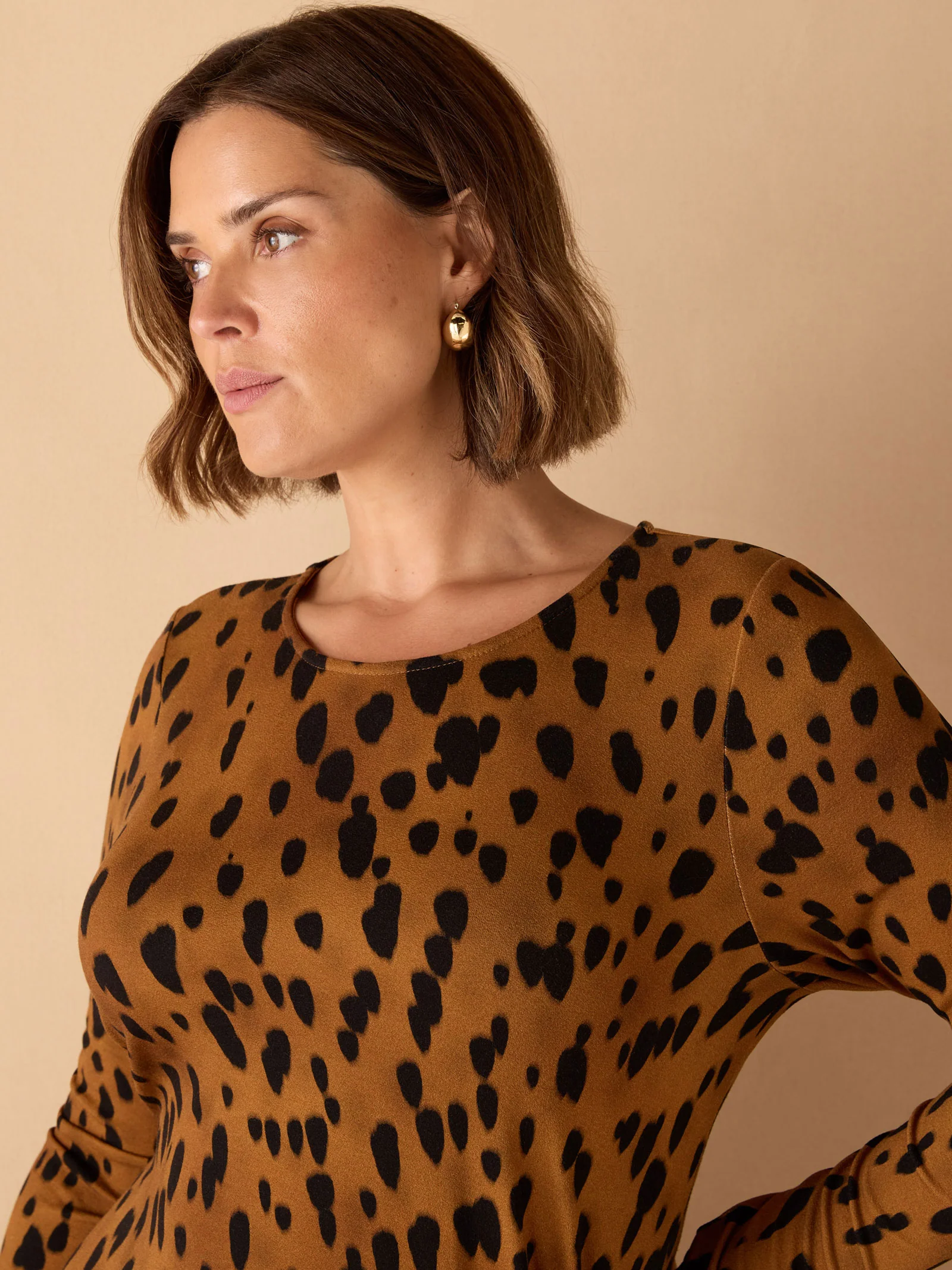 Brown Animal Print Ruched Jersey Dress - Image 2