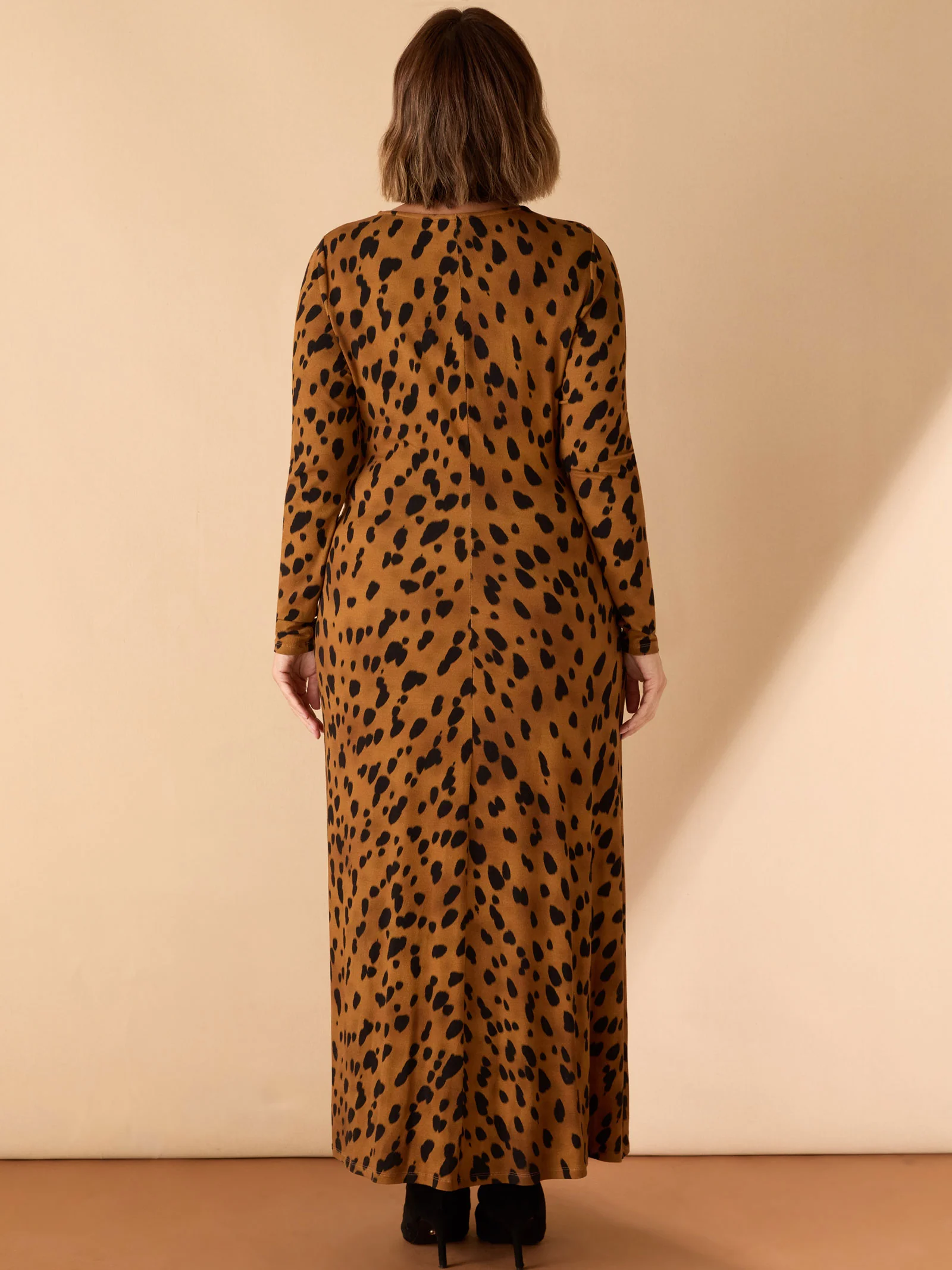 Brown Animal Print Ruched Jersey Dress - Image 3