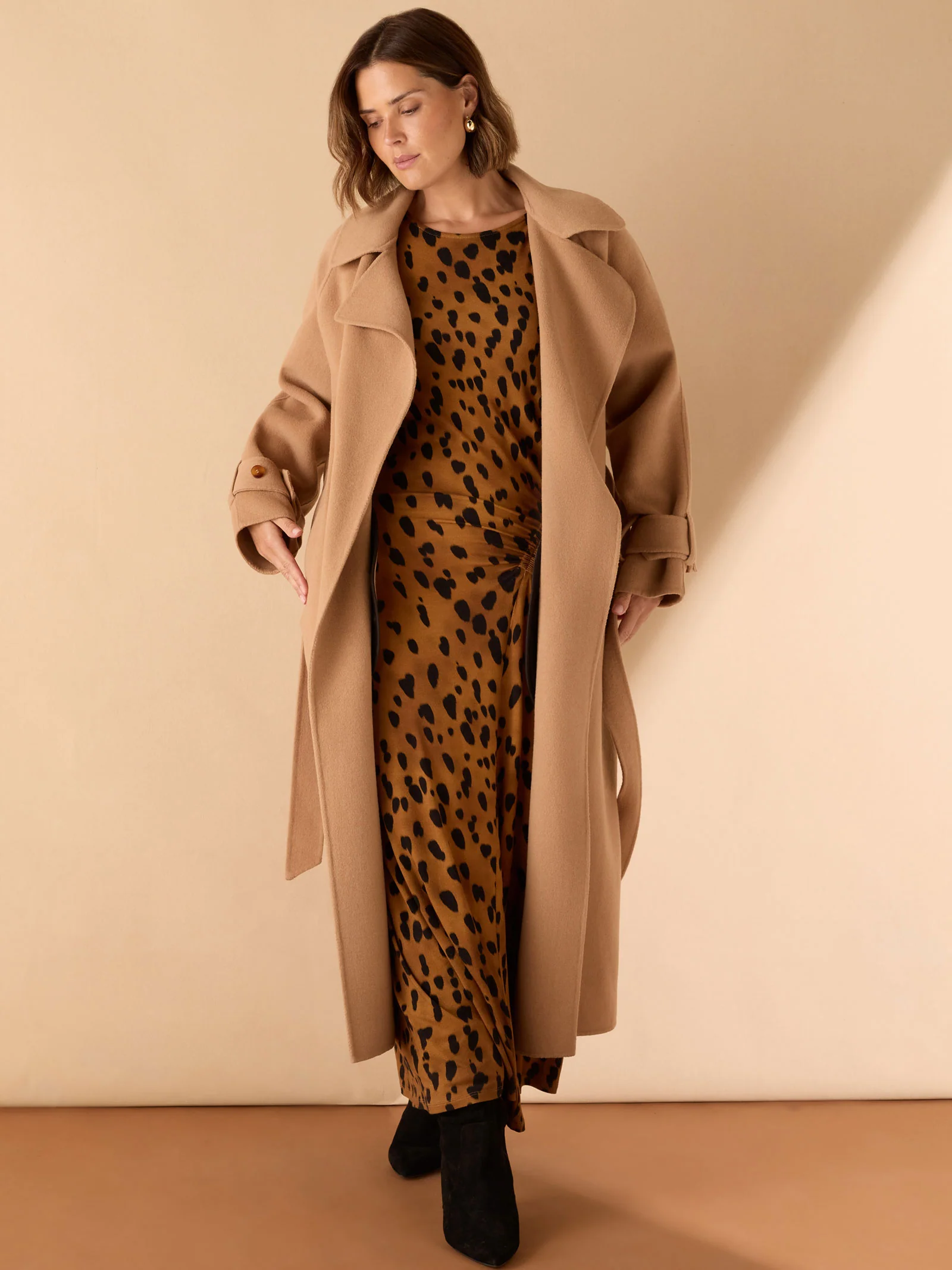 Brown Animal Print Ruched Jersey Dress - Image 6