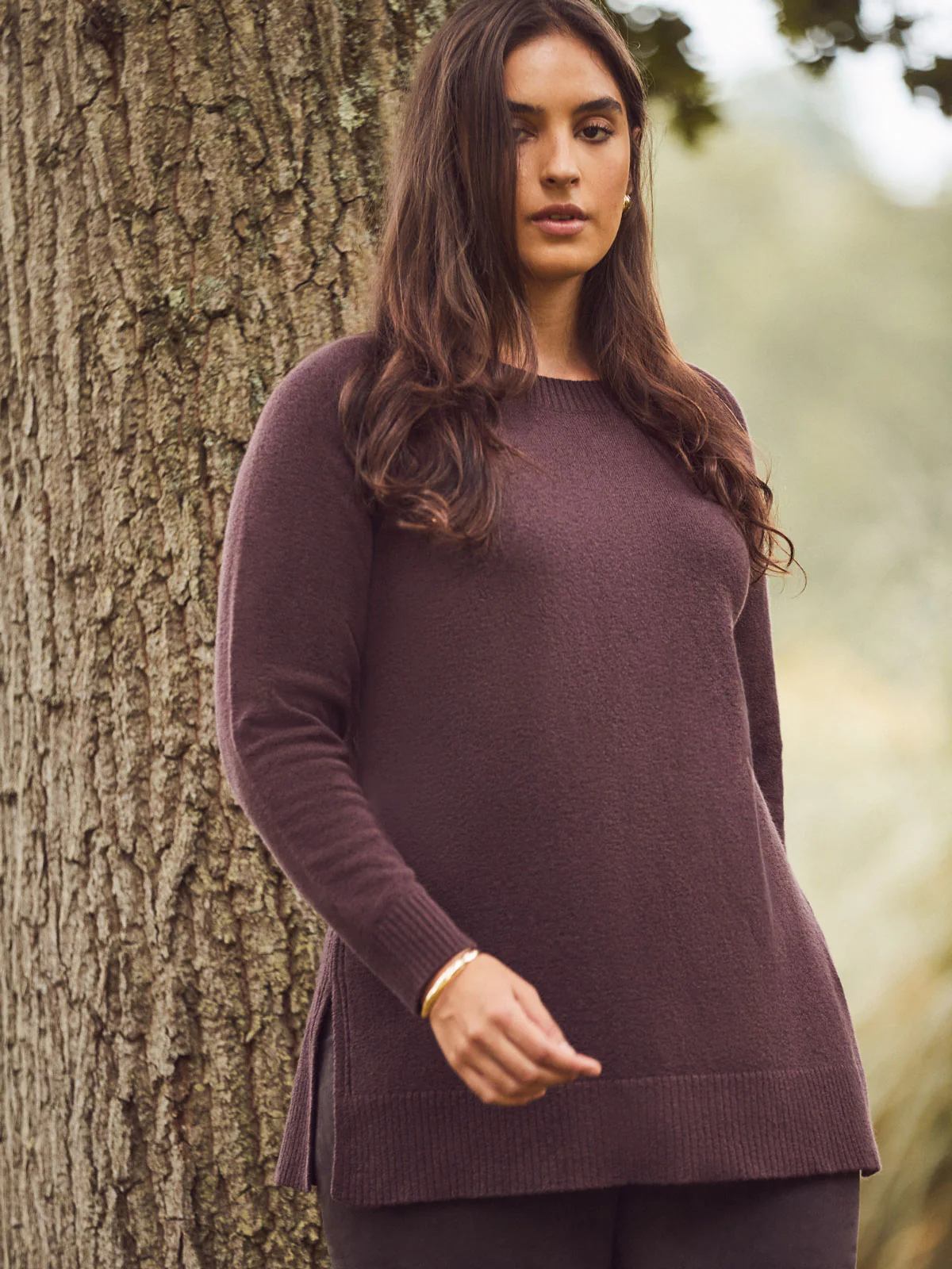 Chocolate Brown Crew Neck Longline Knit Jumper - Image 2