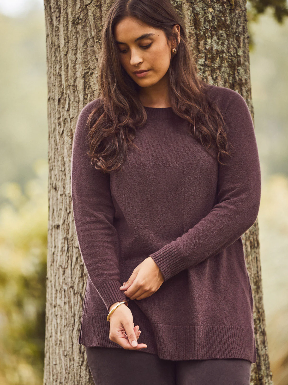 Chocolate Brown Crew Neck Longline Knit Jumper - Image 3