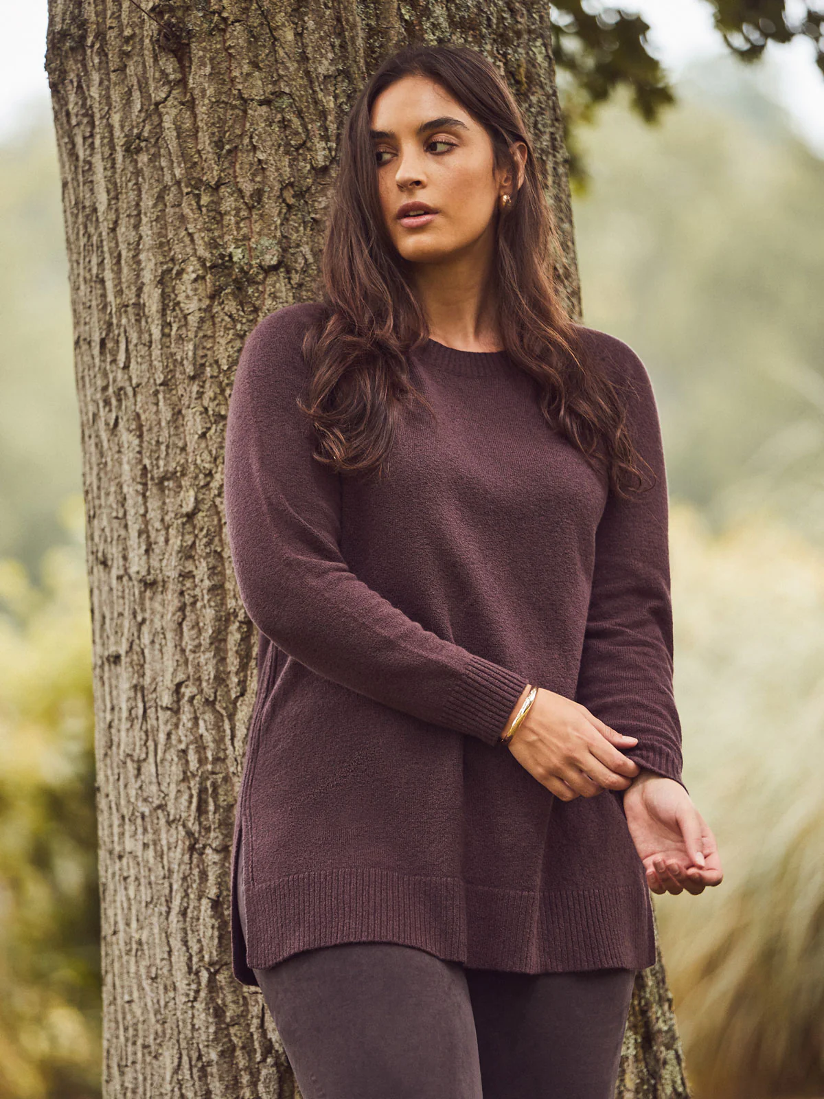 Chocolate Brown Crew Neck Longline Knit Jumper - Image 4