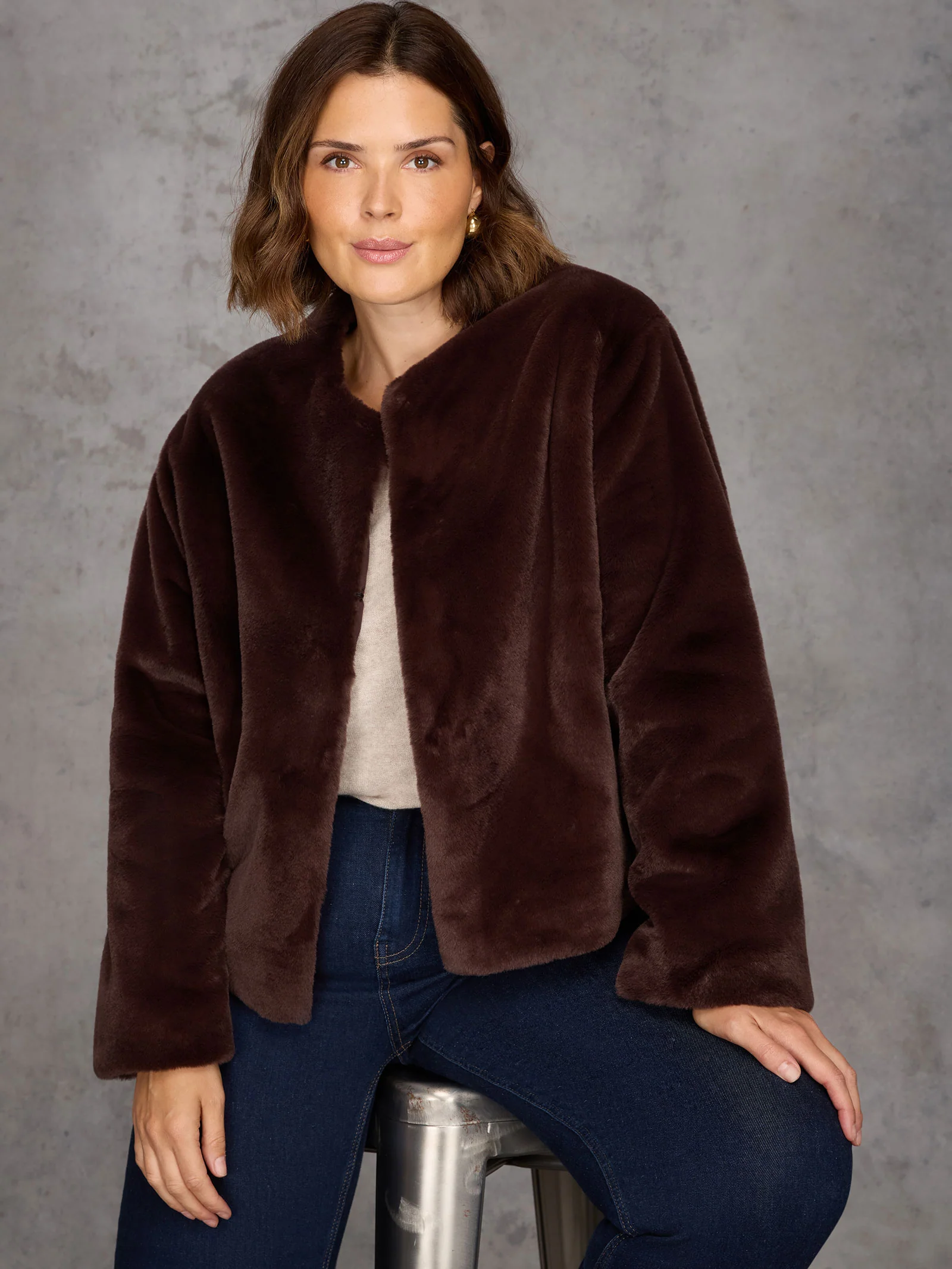 Brown Faux Fur Jacket - Image 3