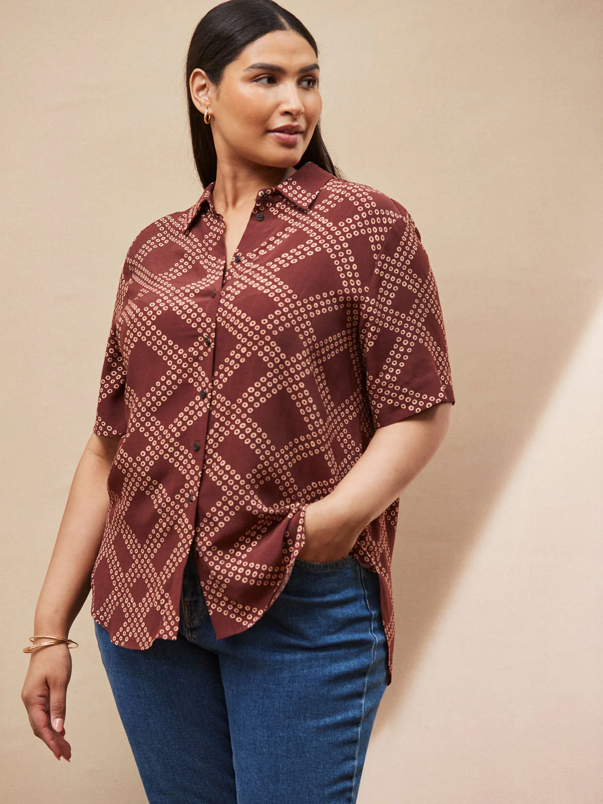 Brown Geo Print Short Sleeve Shirt - Image 4