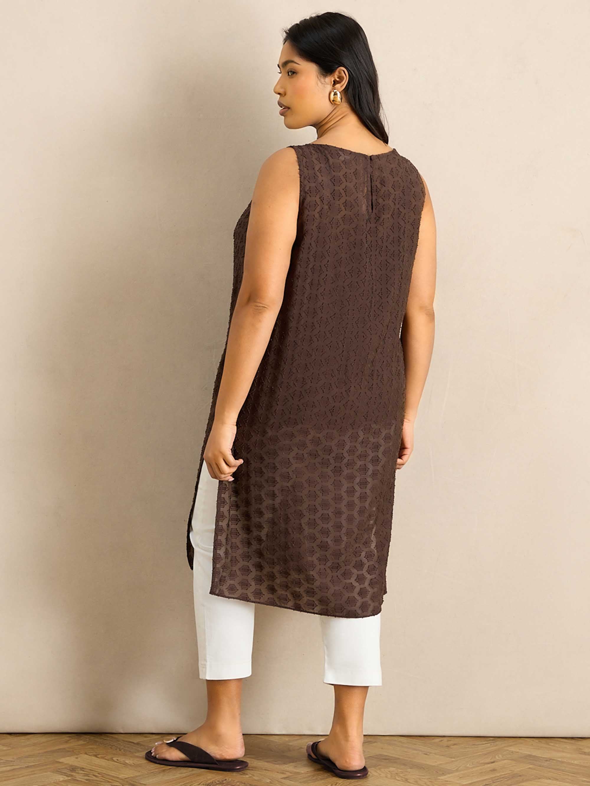 Brown Geo Jacquard Side Split Tunic - Image 3
