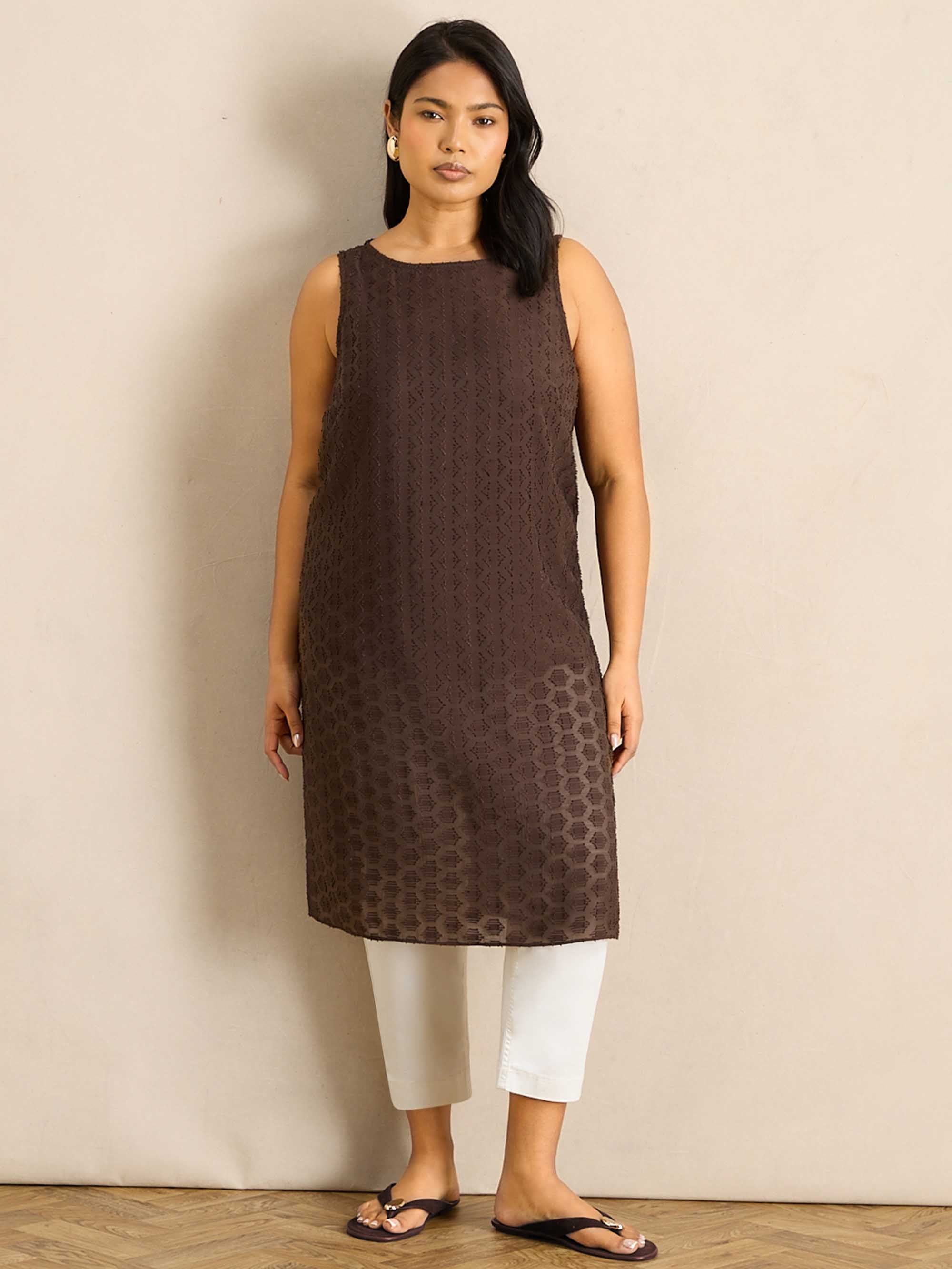 Brown Geo Jacquard Side Split Tunic - Image 5