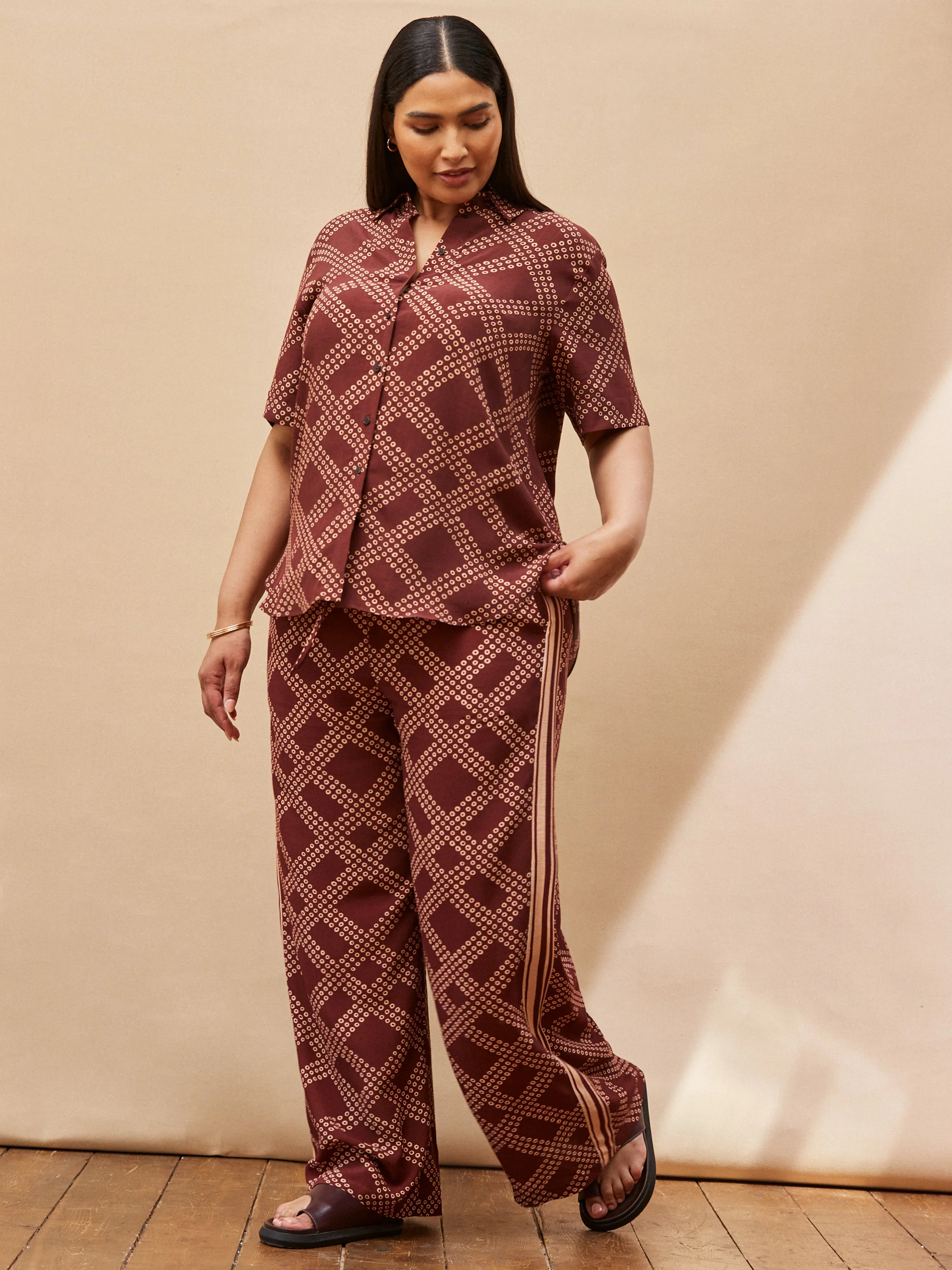 Brown Geo Print Wide Leg Trouser - Image 2
