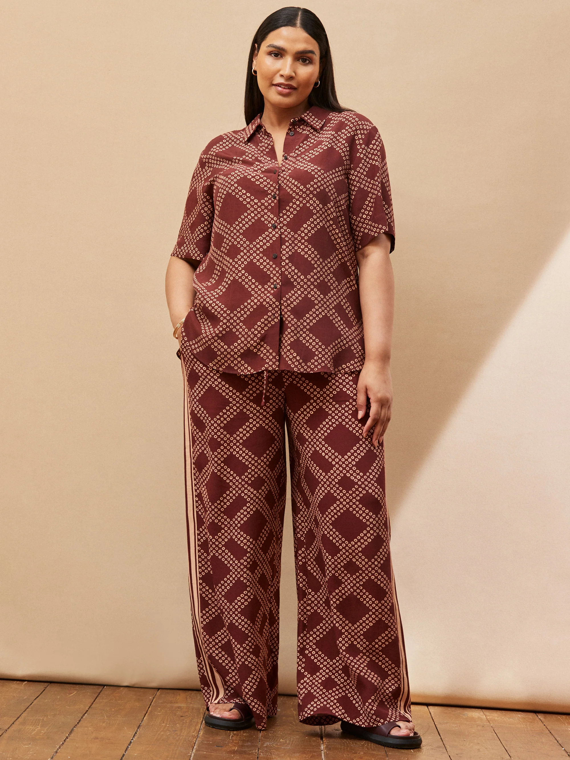 Brown Geo Print Wide Leg Trouser - Image 3