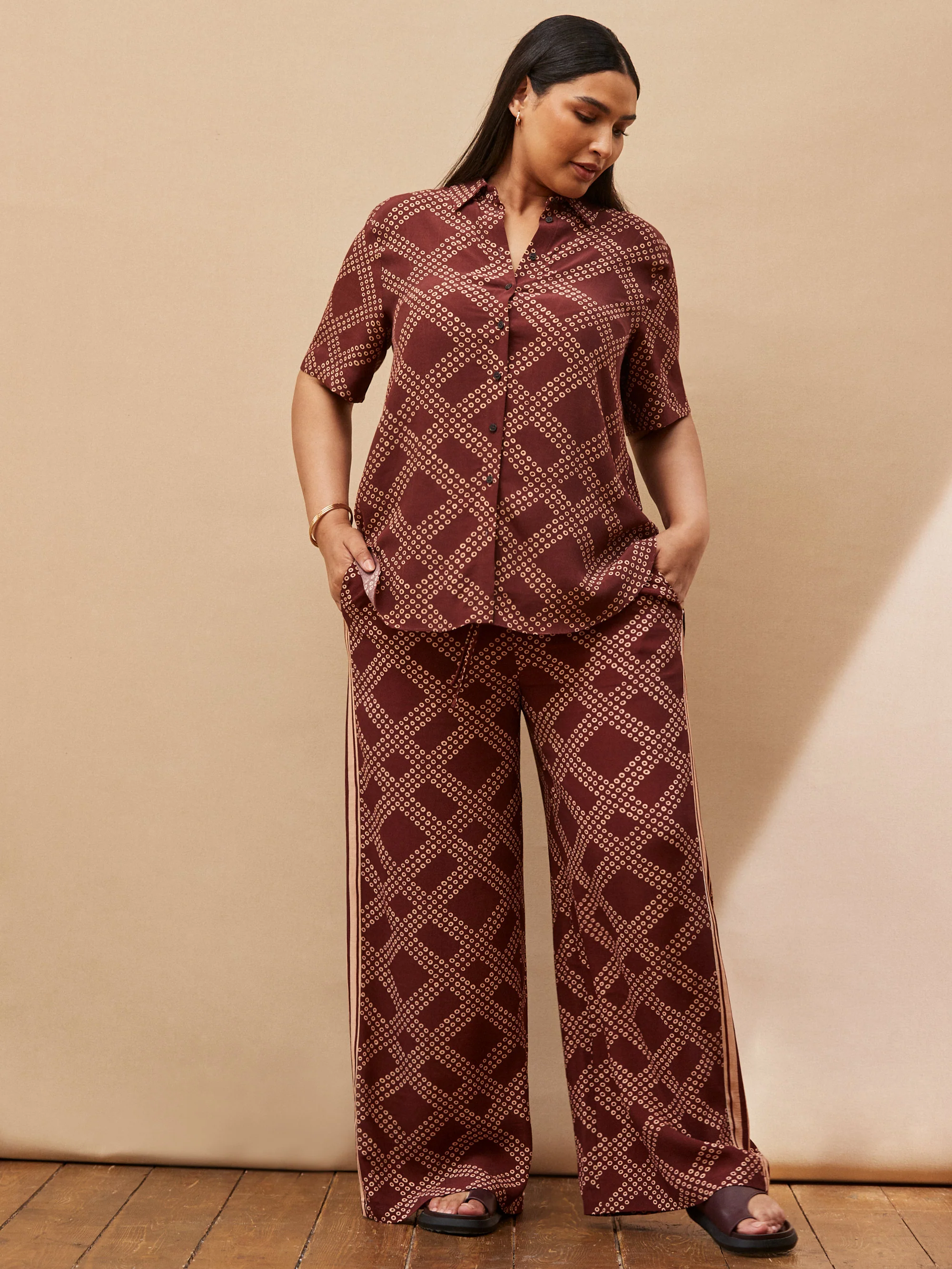 Brown Geo Print Wide Leg Trouser - Image 4