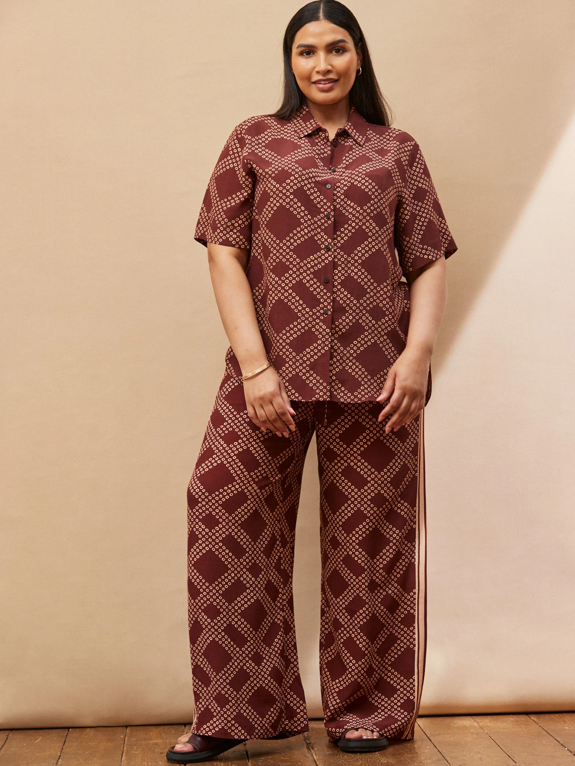 Brown Geo Print Wide Leg Trouser - Image 5
