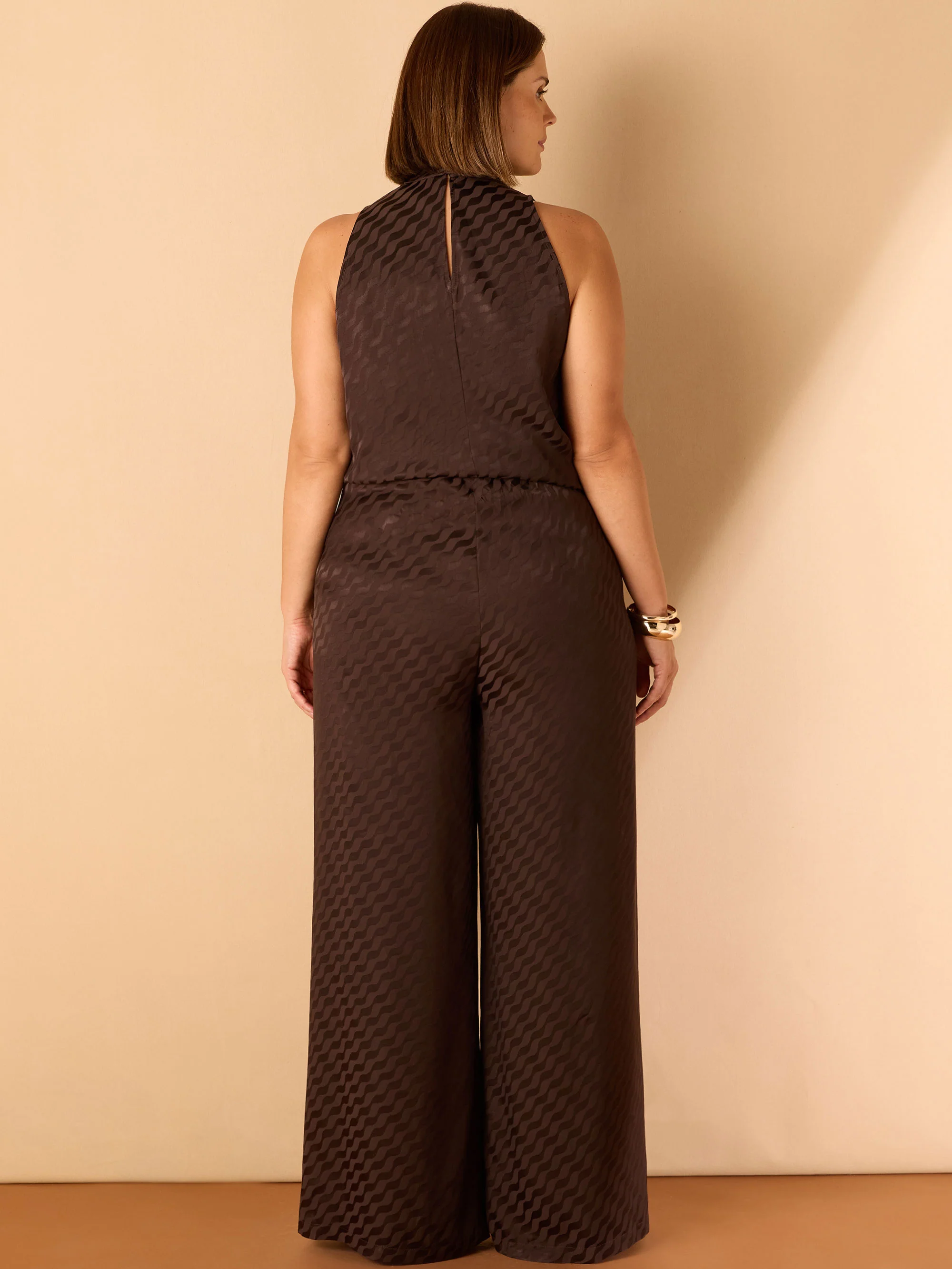 Brown Jacquard Cowl Neck Top - Image 5