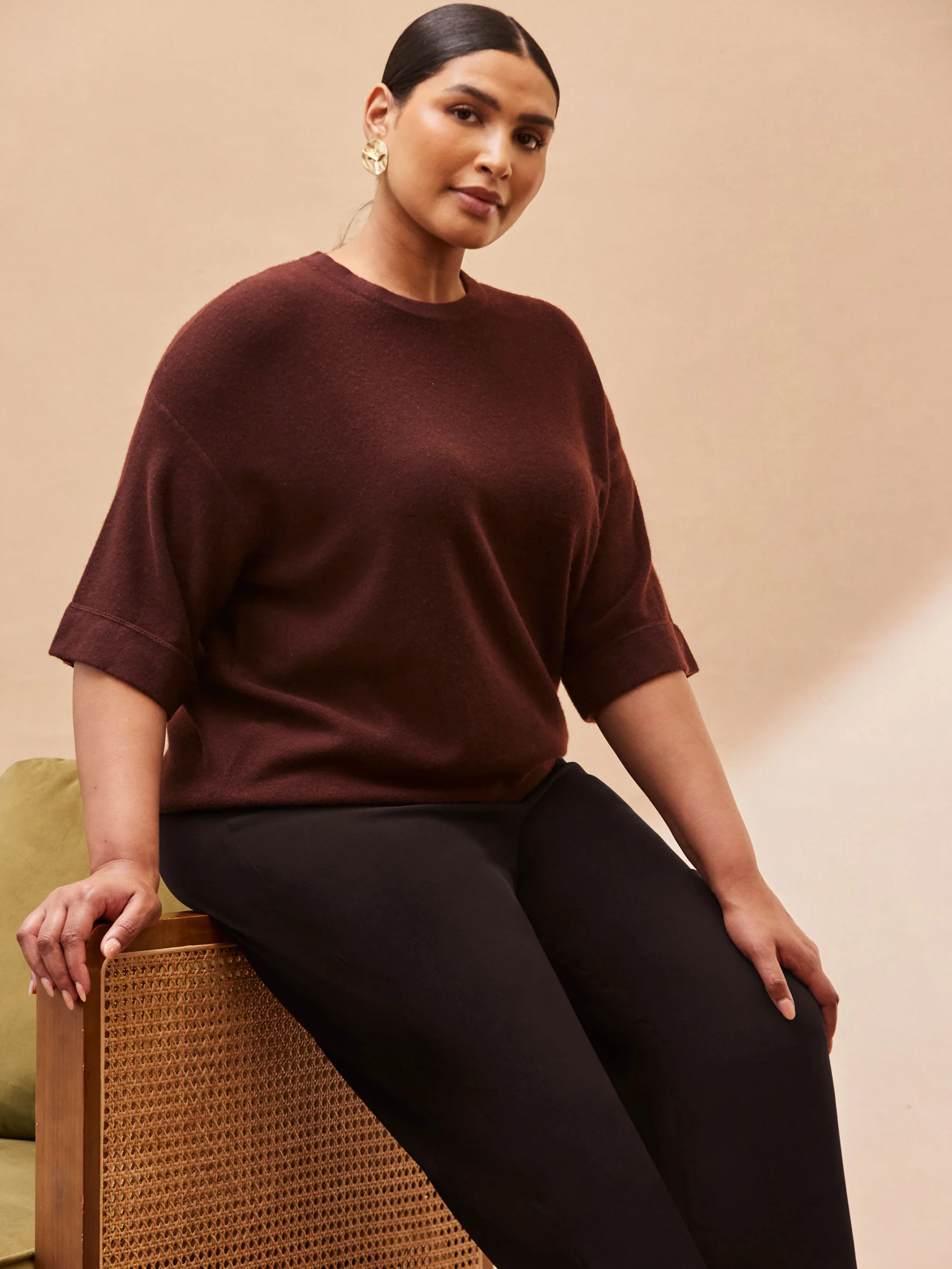 Chocolate Brown Short Sleeve Knit Jumper - Image 2