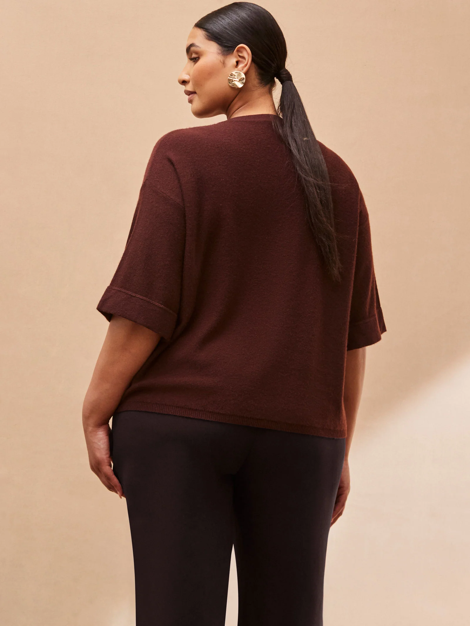 Chocolate Brown Short Sleeve Knit Jumper - Image 3
