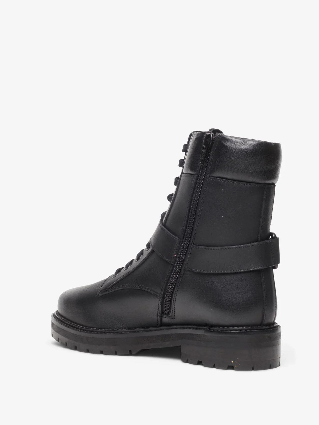 Black Wide Fit Buckle Detail Leather Biker Boots - Image 3