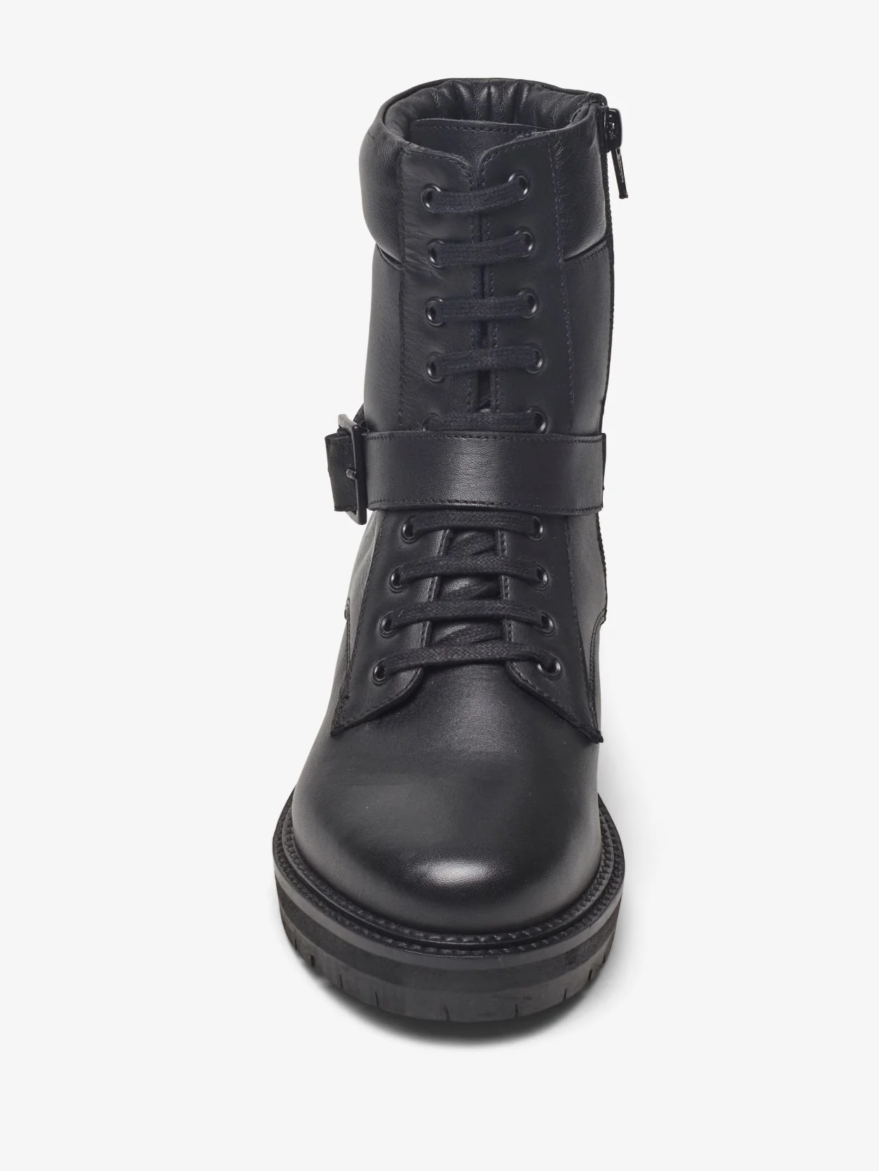Black Wide Fit Buckle Detail Leather Biker Boots - Image 4