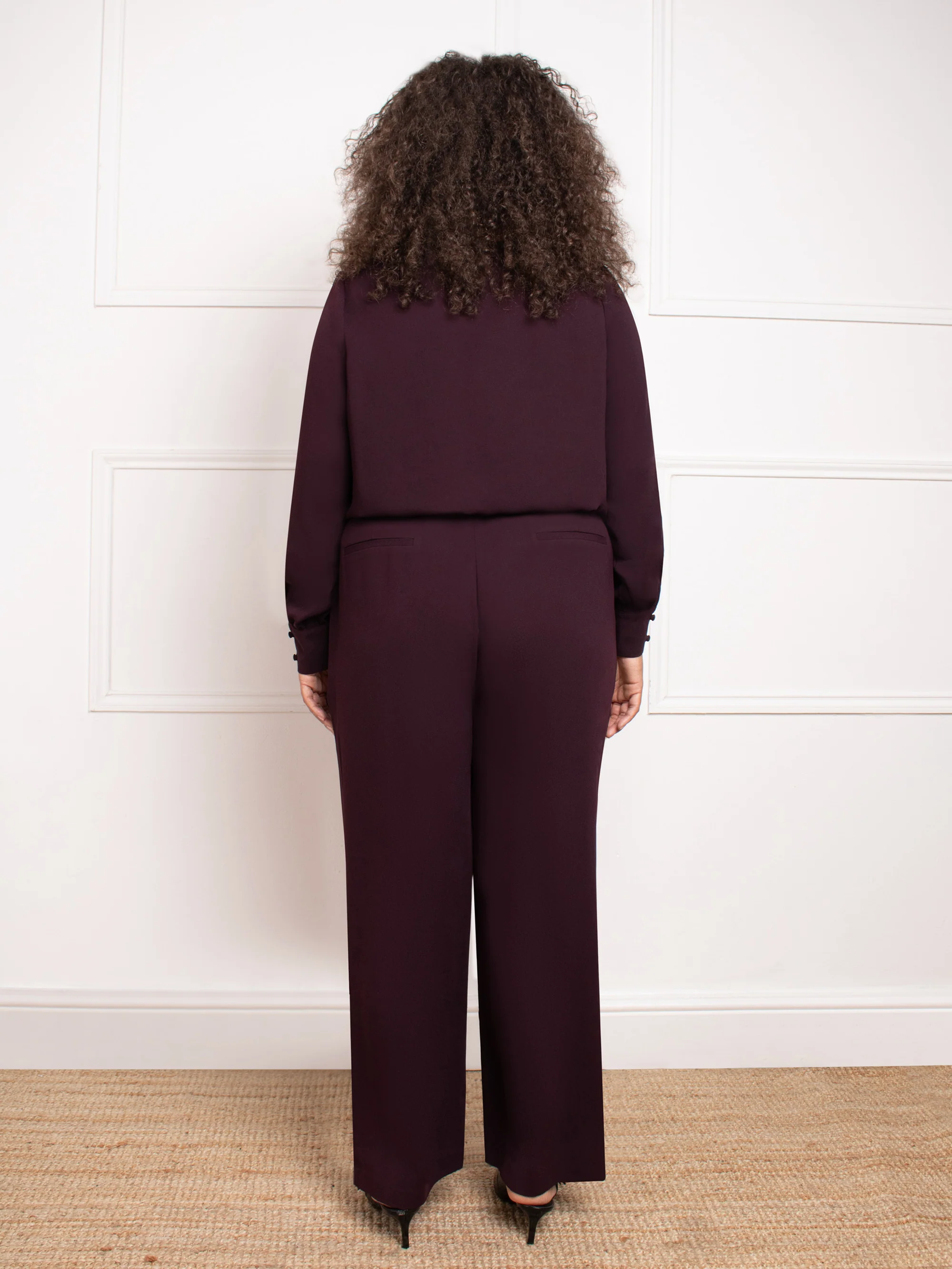 Aubergine Button Detail Wide Leg Trouser - Image 3