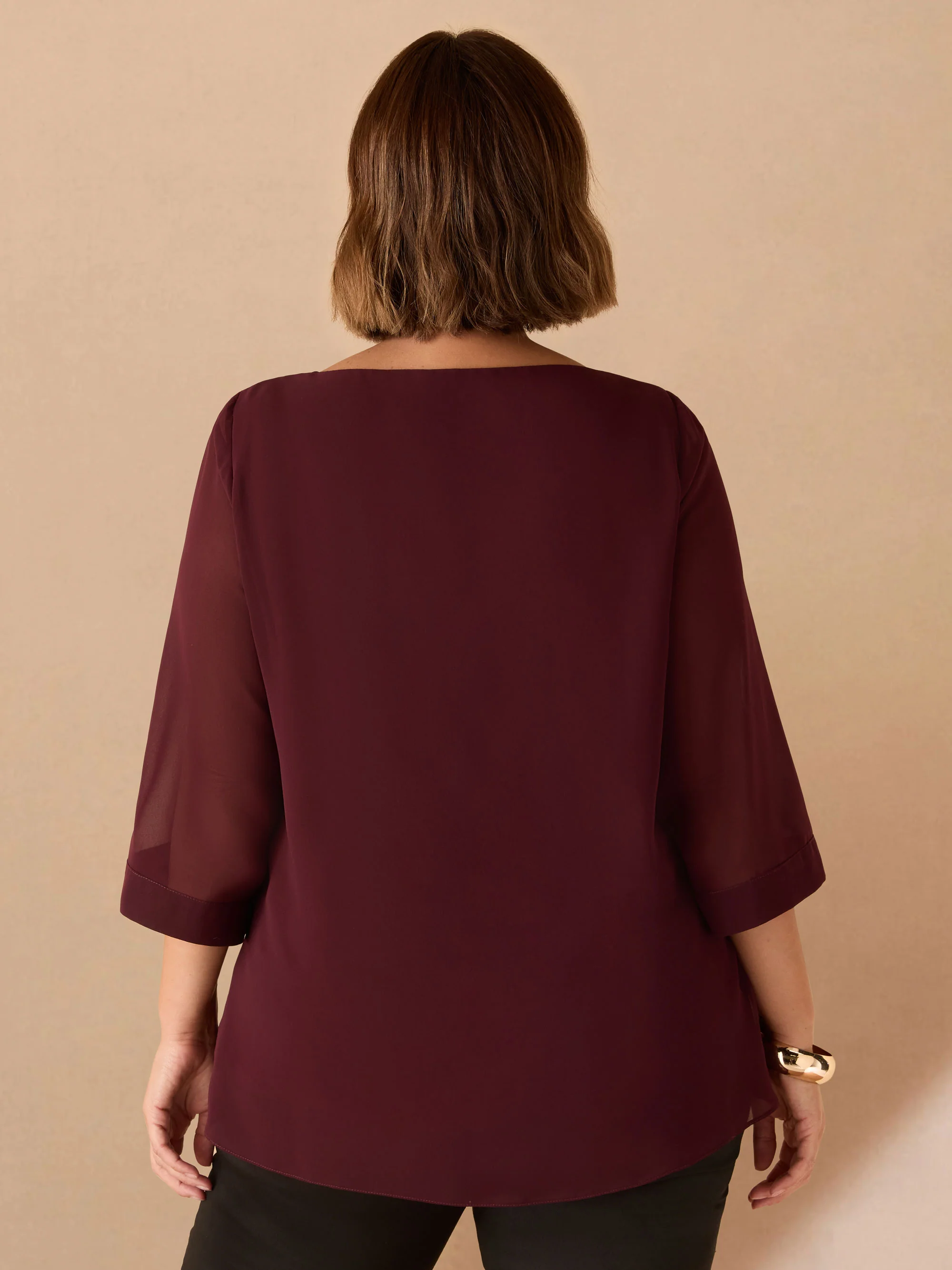 Burgundy Cowl Neck Overlay Top - Image 3