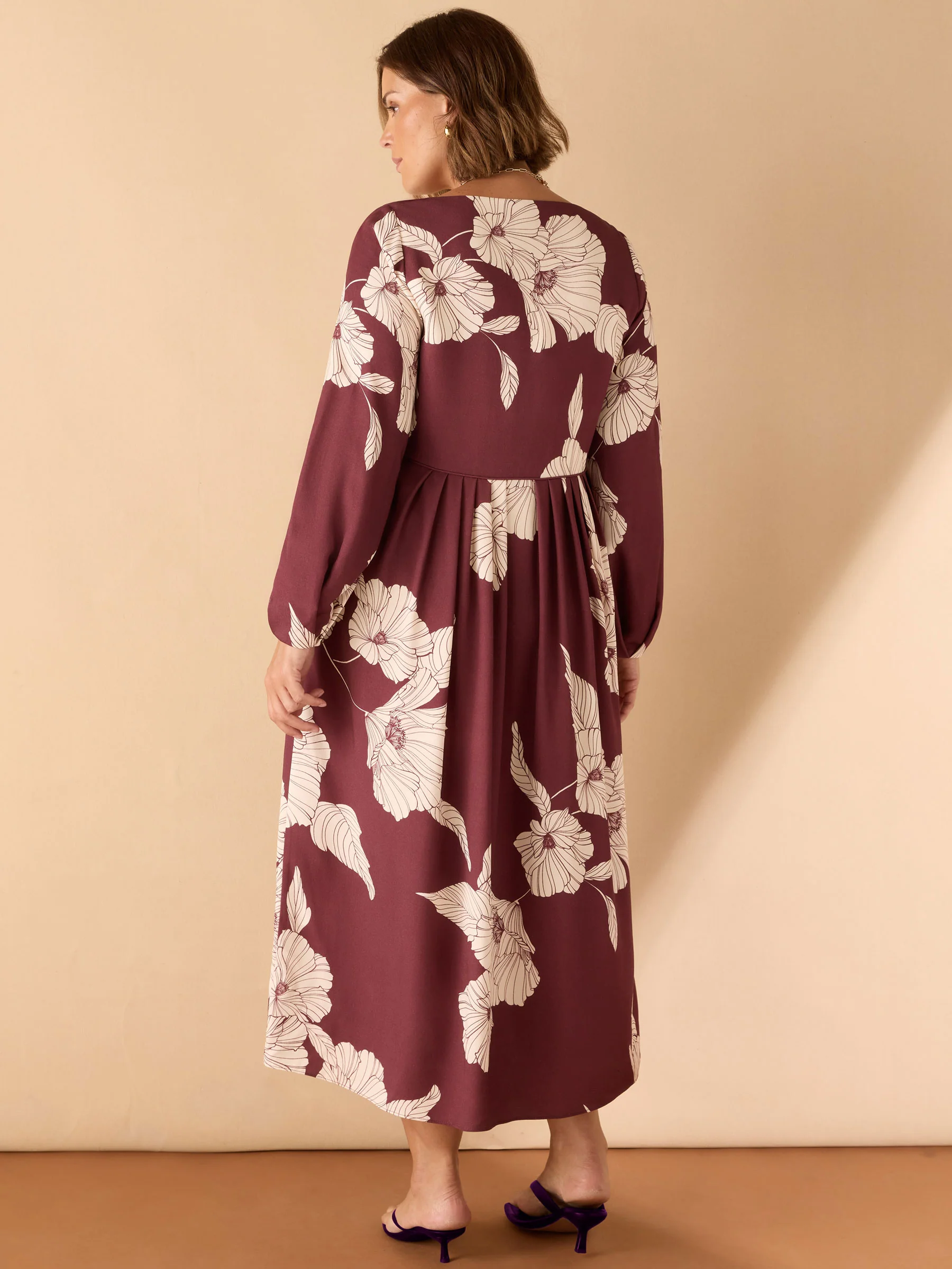 Burgundy Floral Print Button Up Midaxi Dress - Image 3
