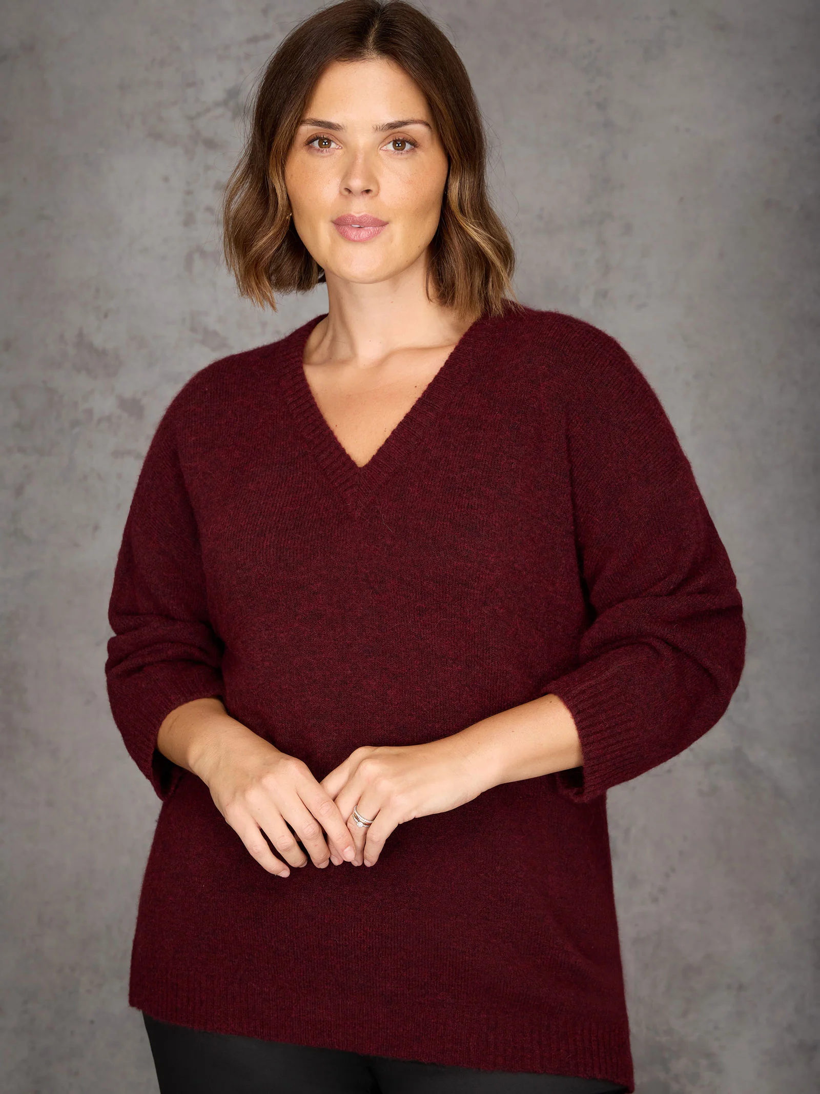 Burgundy V Neck Jumper With Wool and Alpaca - Image 4