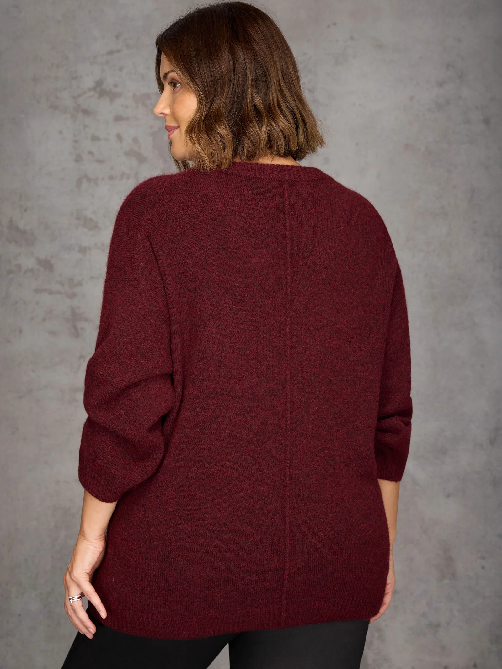 Burgundy V Neck Jumper With Wool and Alpaca - Image 8