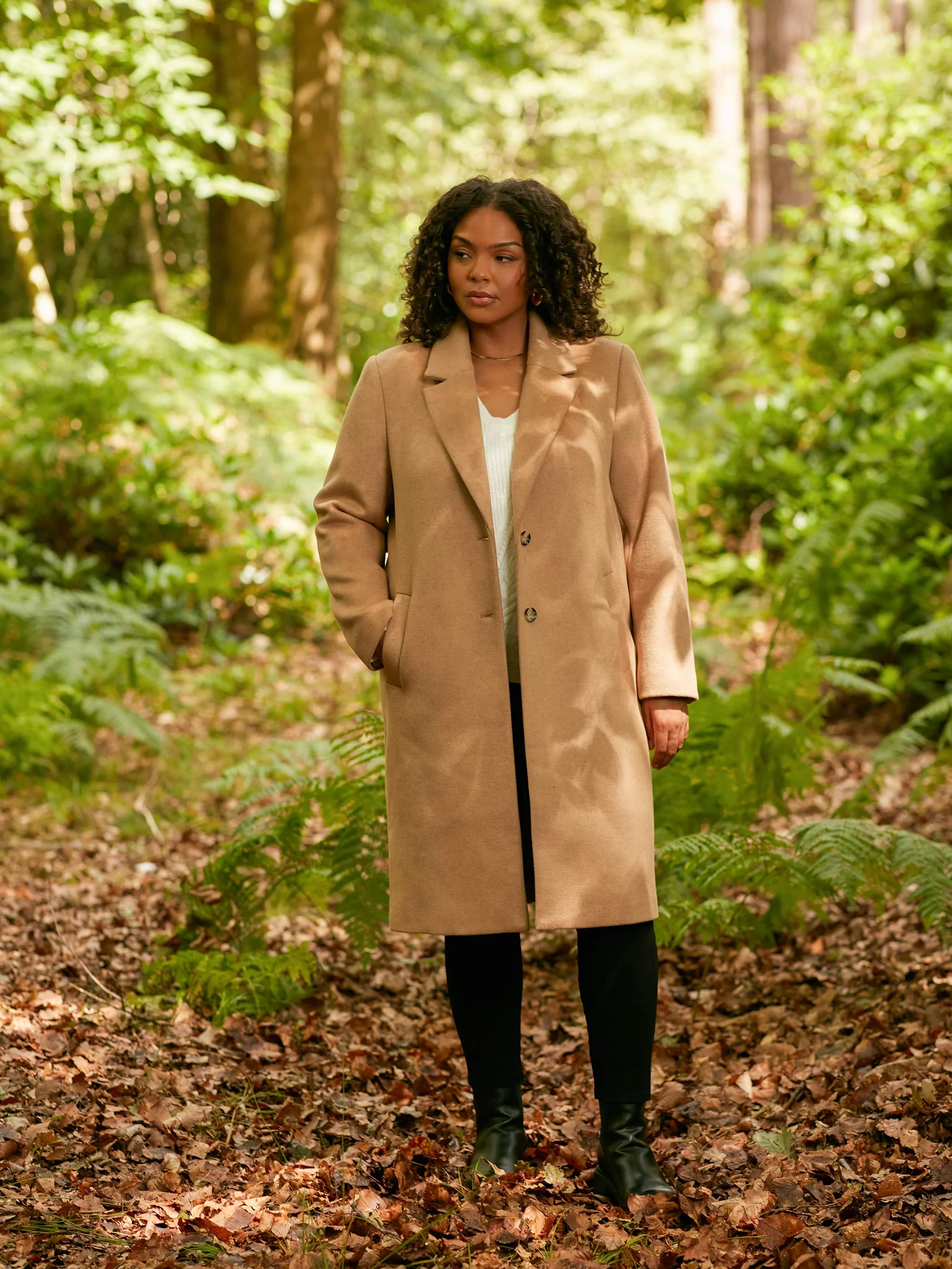 Camel Wool Blend Long Tailored Coat - Image 2