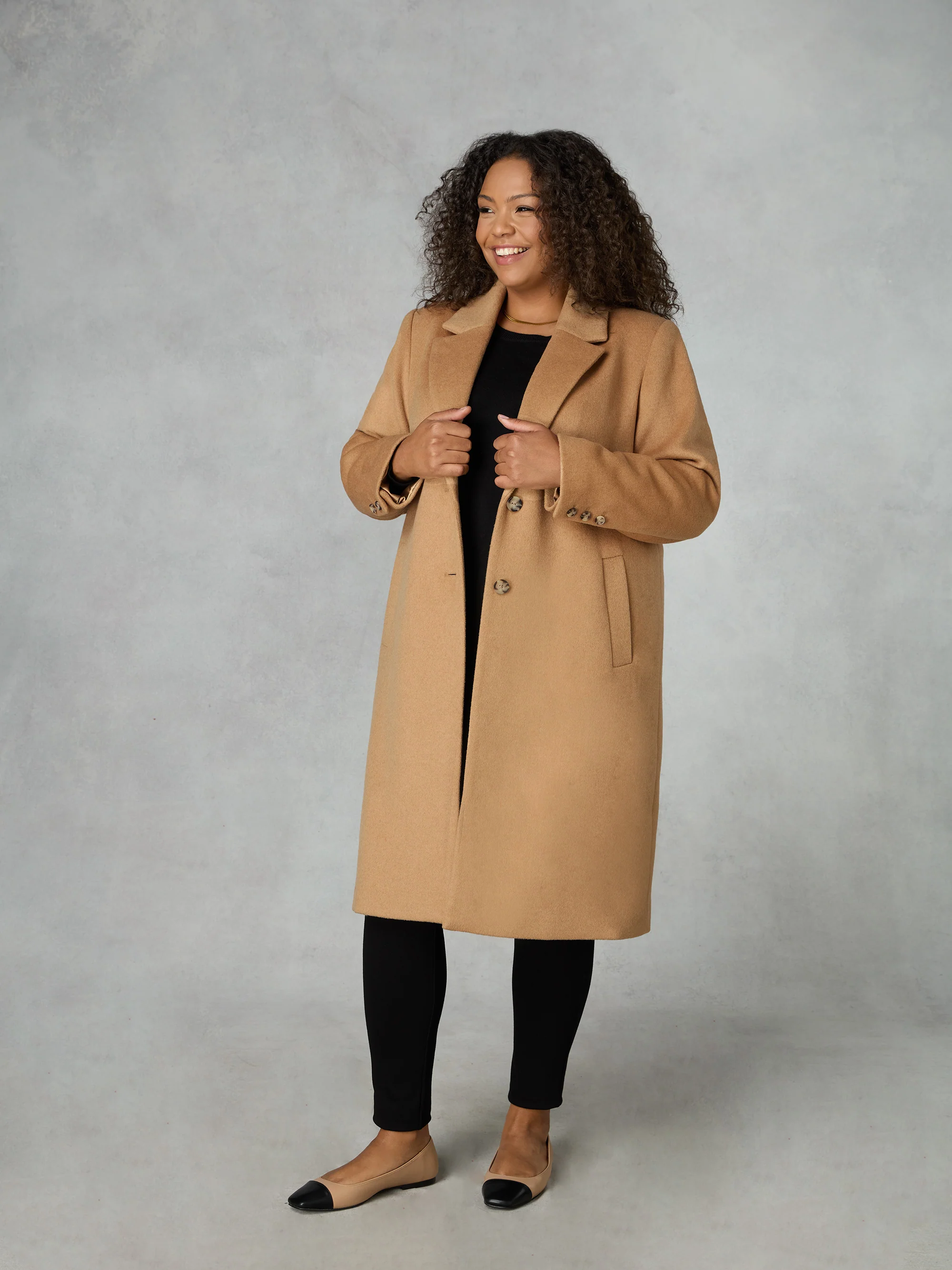 Camel Wool Blend Long Tailored Coat - Image 4