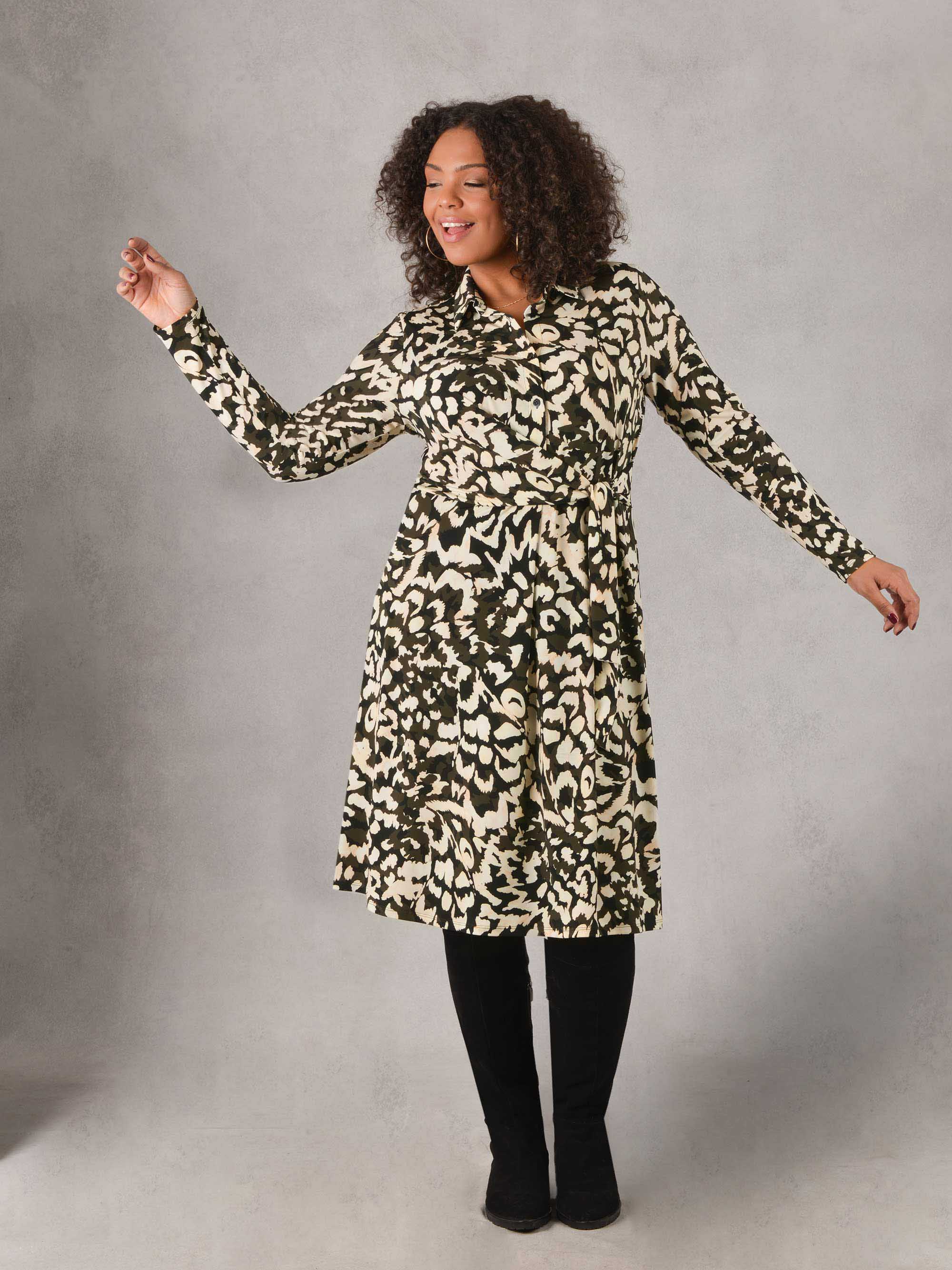 Camo Print Tie Side Jersey Shirt Dress - Image 3