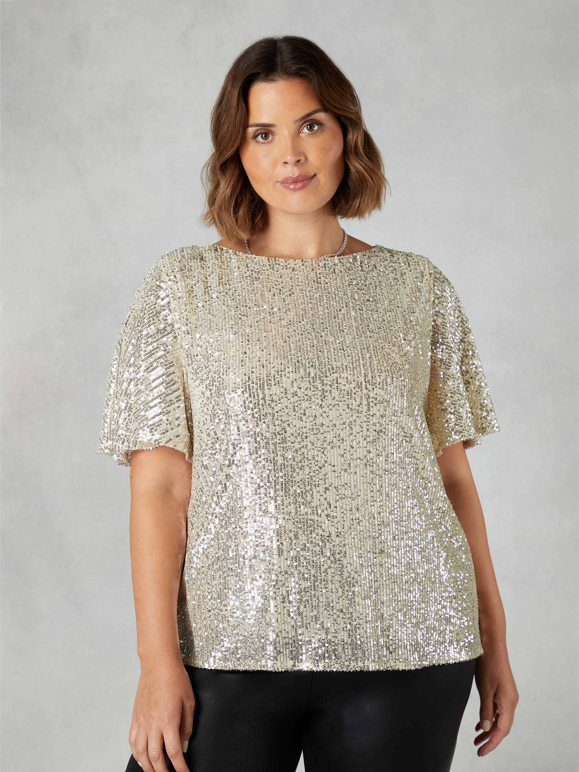 Champagne Sequin Flutter Sleeve T-Shirt - Image 3