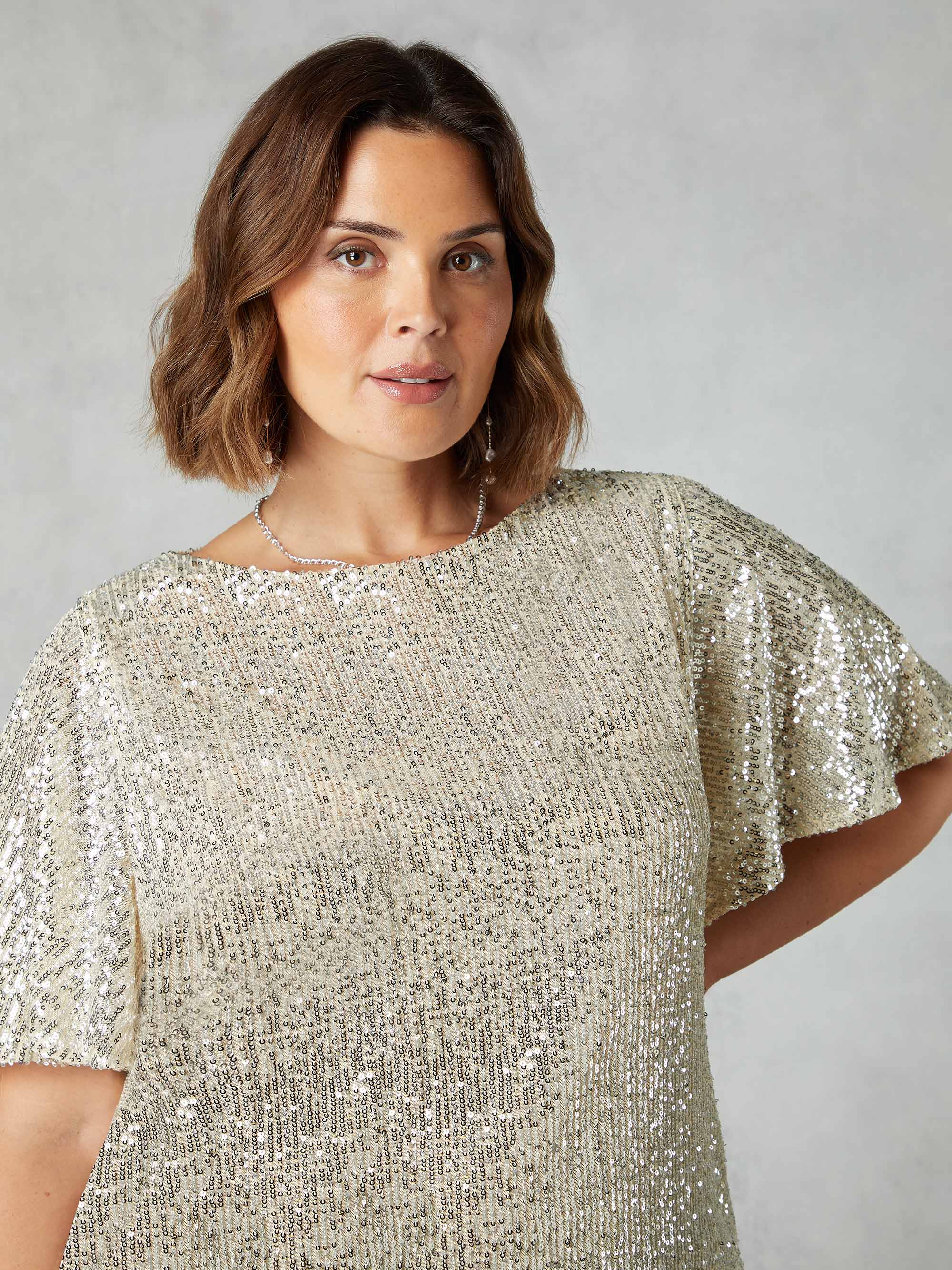 Champagne Sequin Flutter Sleeve T-Shirt - Image 4