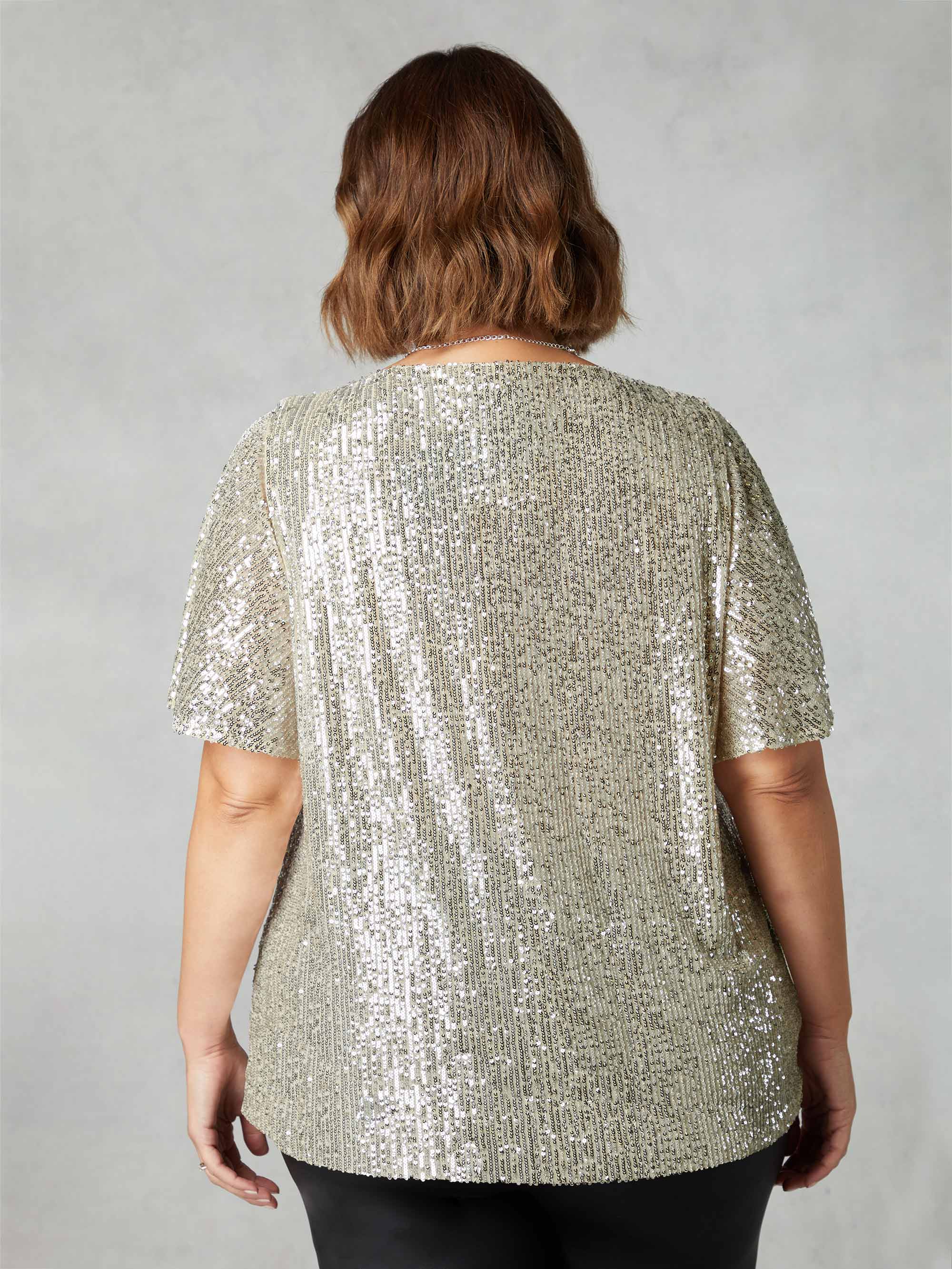 Champagne Sequin Flutter Sleeve T-Shirt - Image 5