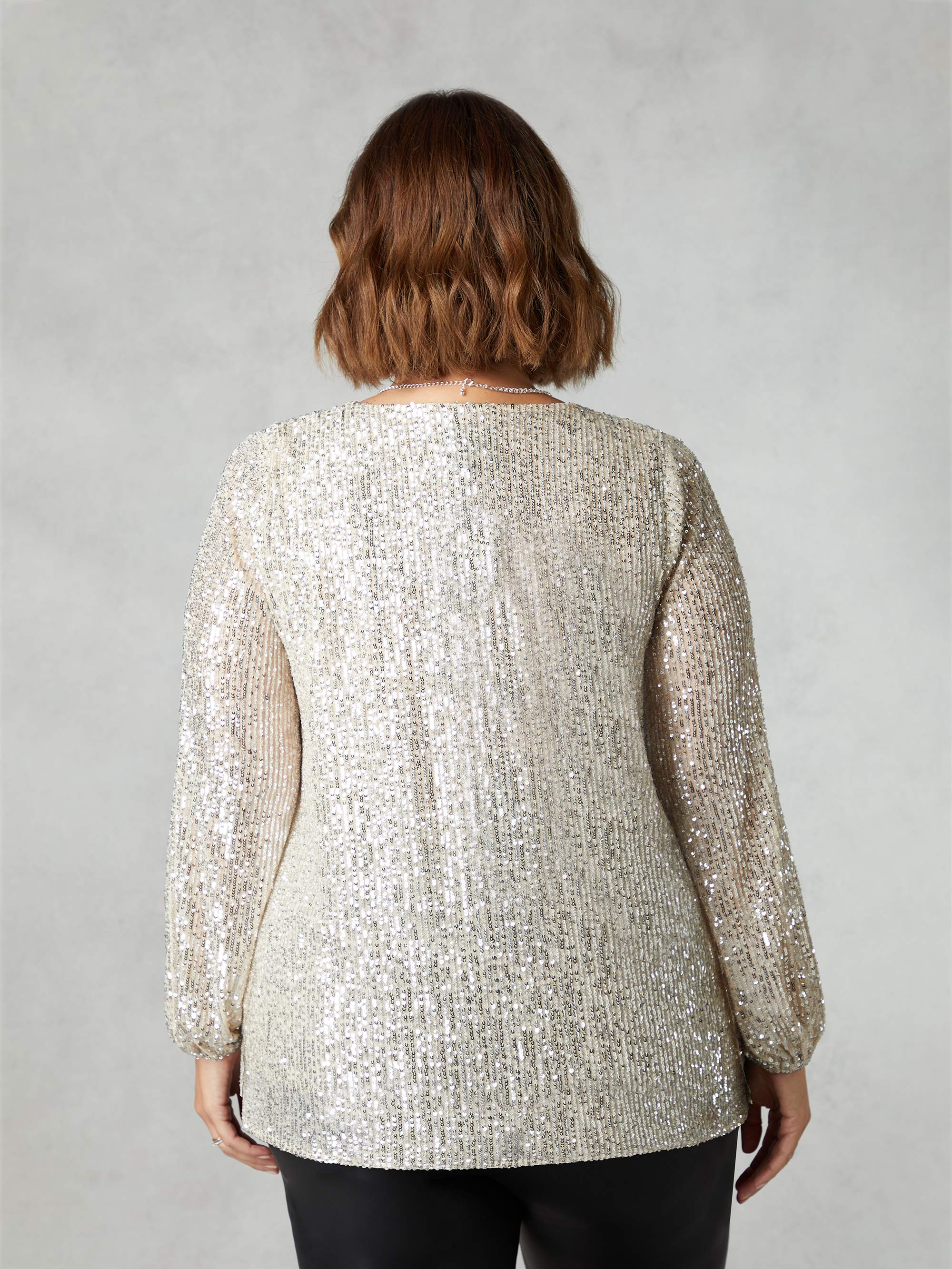 Champagne Sequin V-Neck Blouse - Image 3