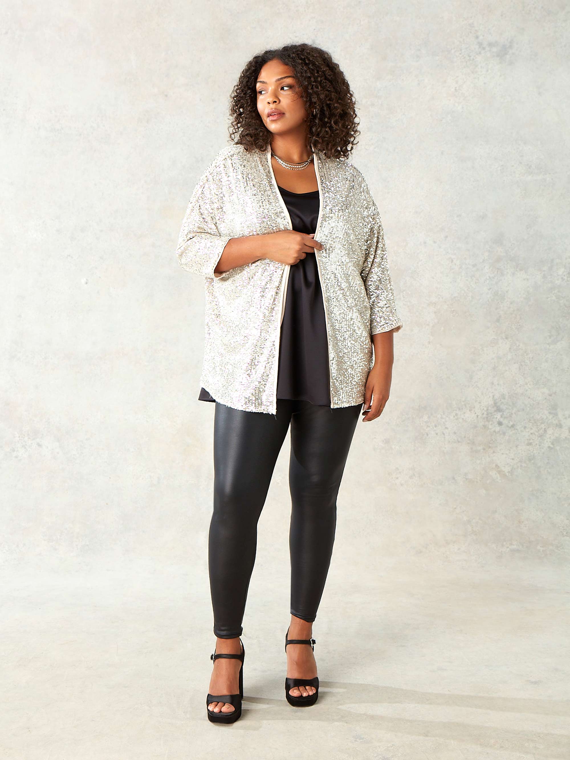 Champagne Batwing Sleeve Sequin Jacket - Image 2