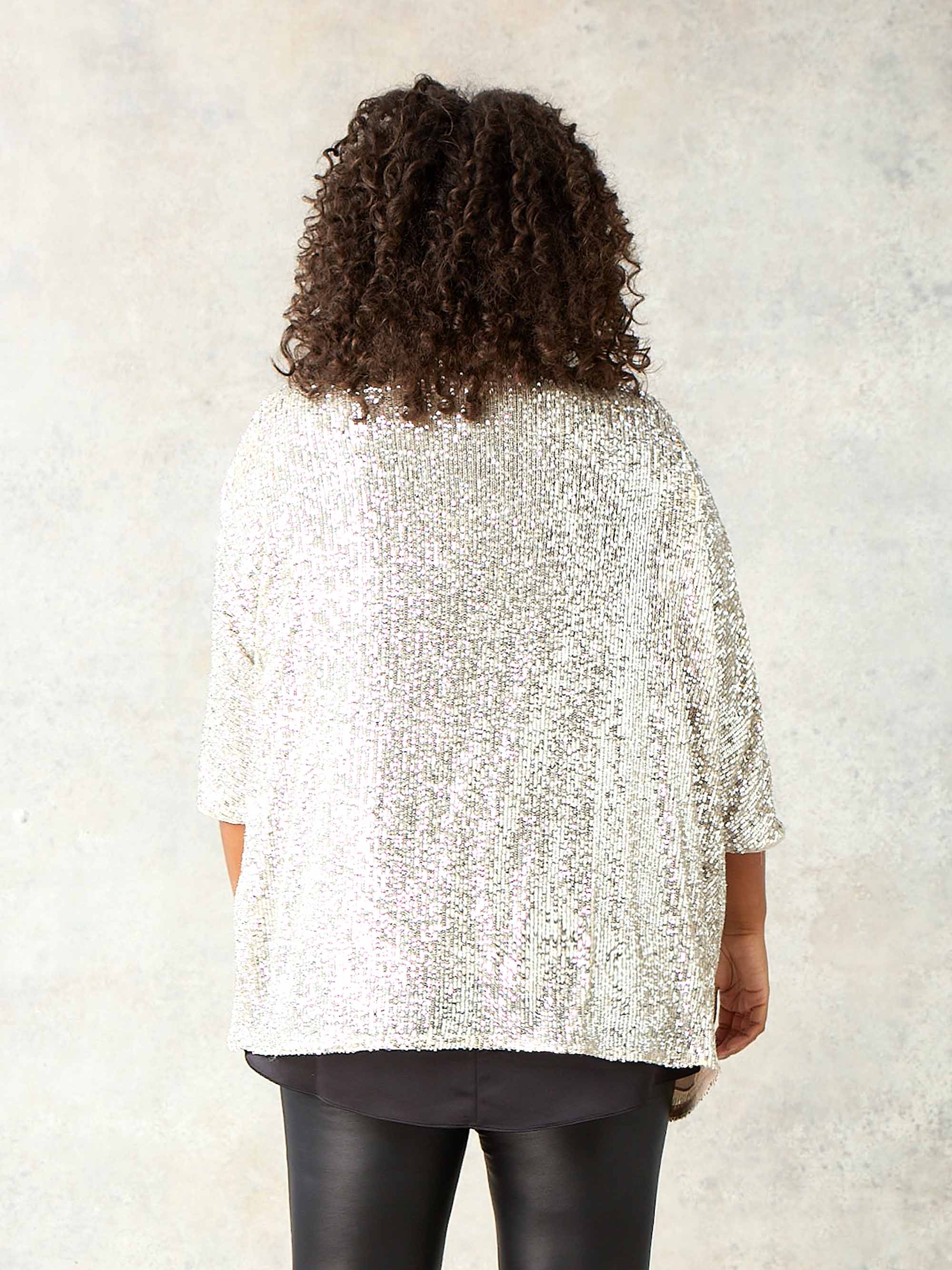 Champagne Batwing Sleeve Sequin Jacket - Image 4